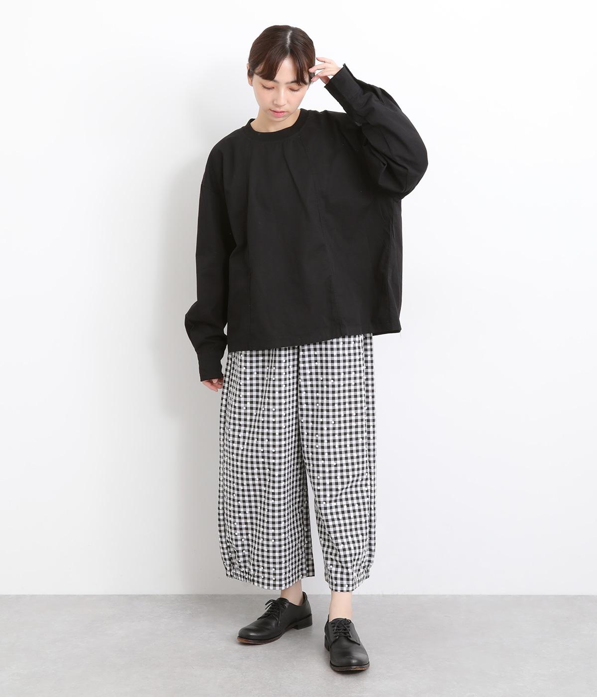 感謝sale♡さらやわコットンローウエストワンピース　ギンガムチェック黒。. ＊ _New Arrival 襟付きフラワー刺繍×ギンガムチェックワンピース