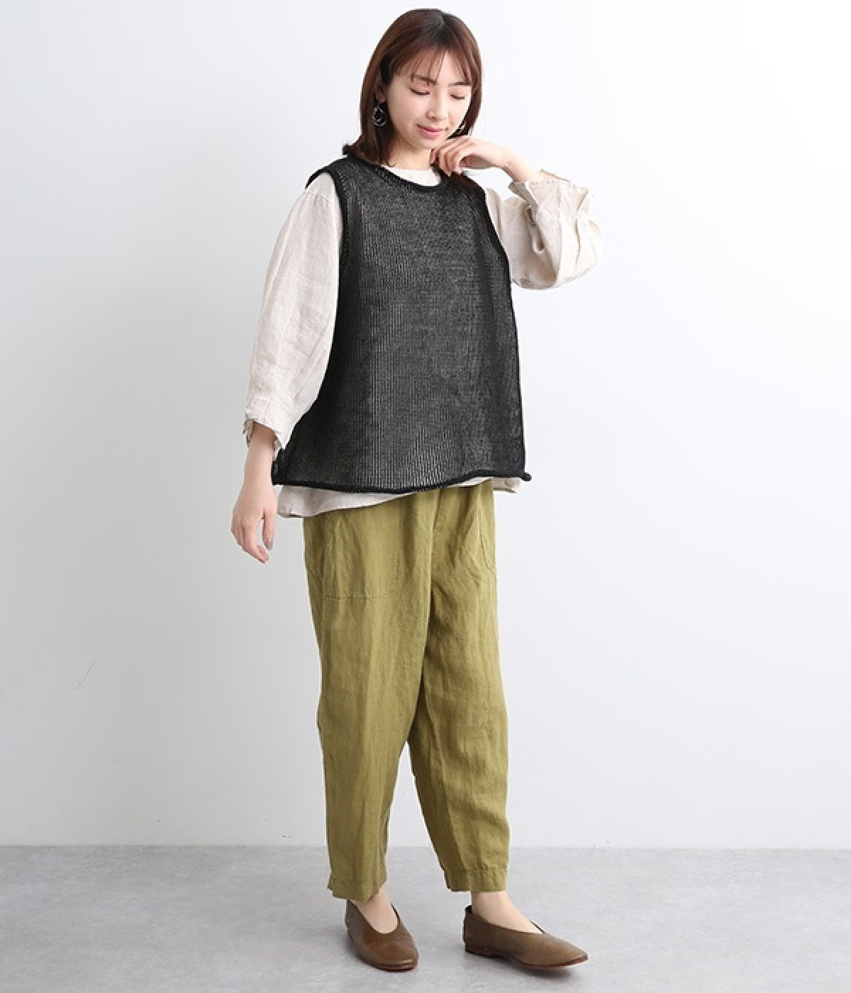 e. リネン100% 五分丈ニット カタログ掲載品】【100回洗っても型崩れしない