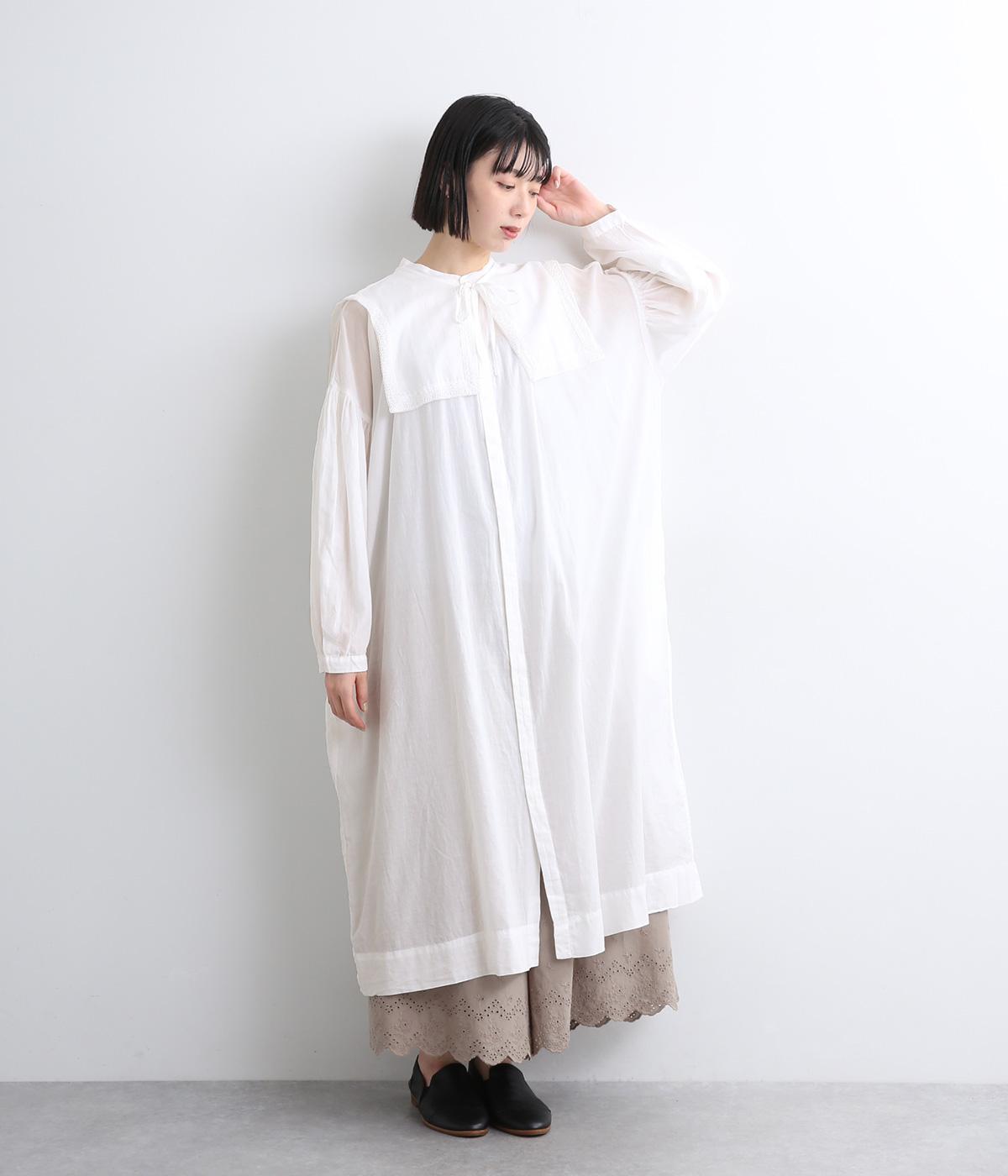 【まゆ様】Rene basic レース襟 ギャザー ワンピース ウォッシャブル Rene basic レース襟 ギャザー ワンピース 洗える 38サイズ