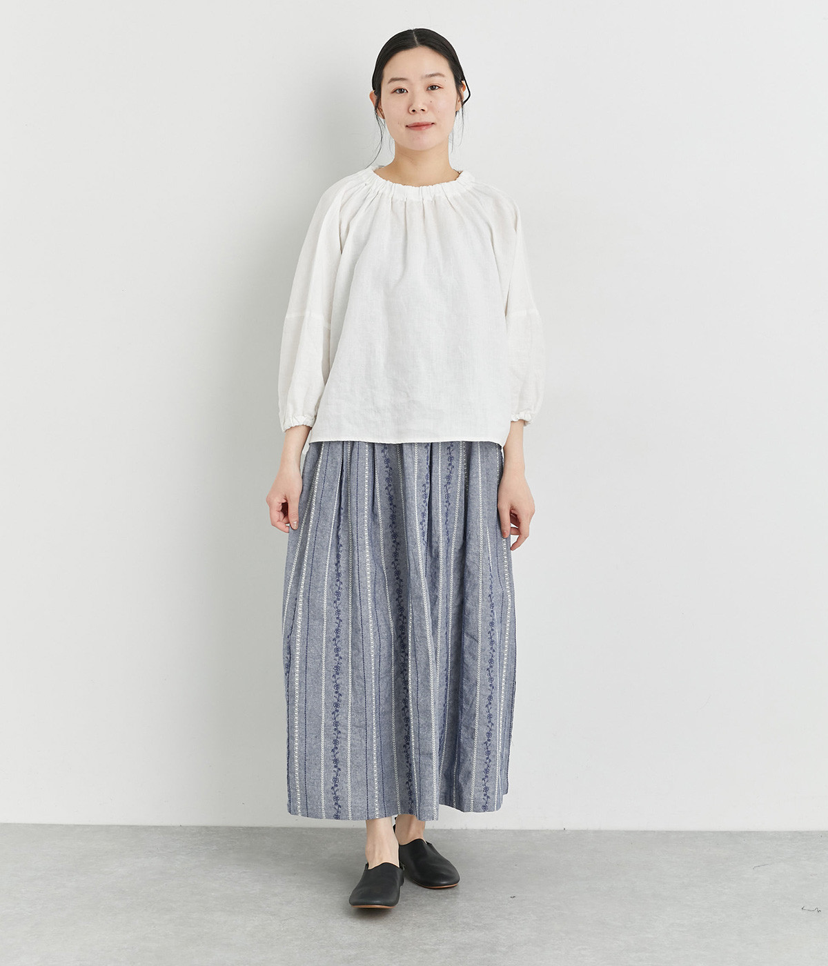 ♪ストライプ刺繍スカート　ホメオスタイル ドット刺繍ギャザースカート｜Stola.（ストラ）公式通販サイト
