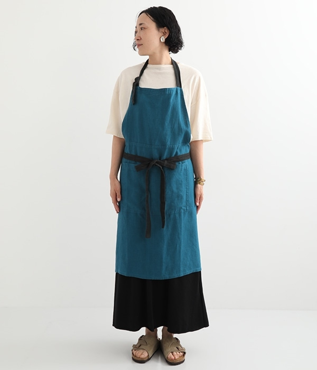 リネン バイカラーカフェエプロン（Teint）の商品詳細