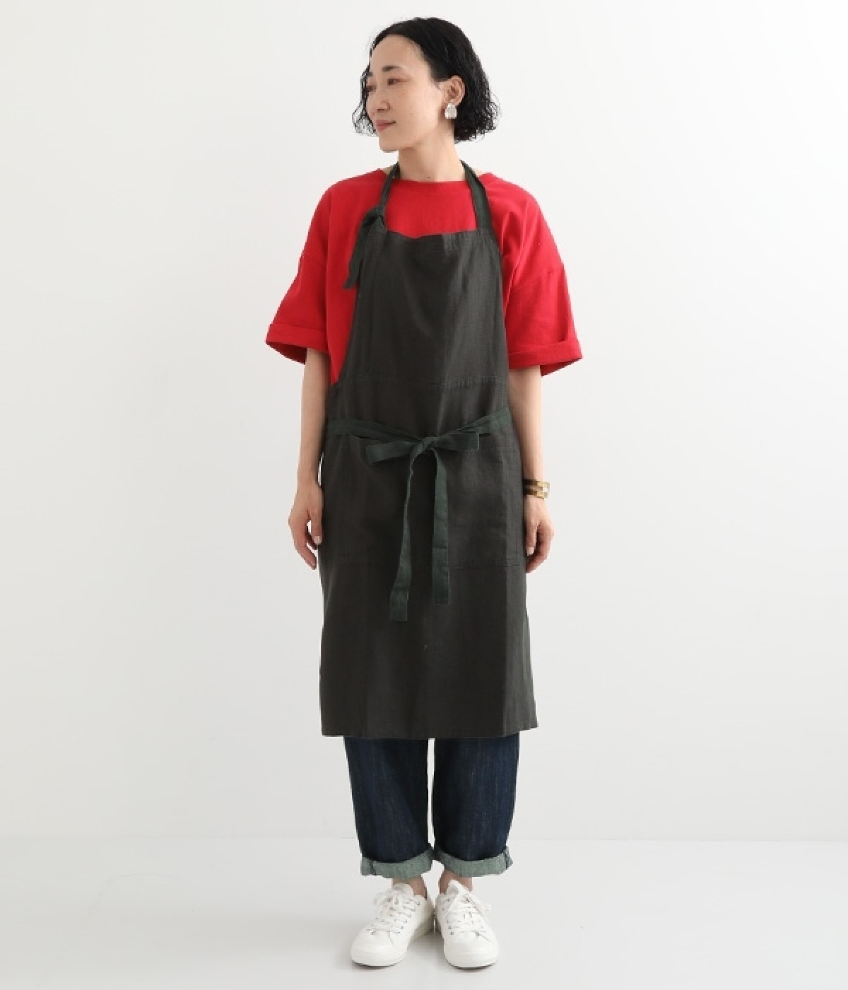 リネン バイカラーカフェエプロン（Teint）の商品詳細
