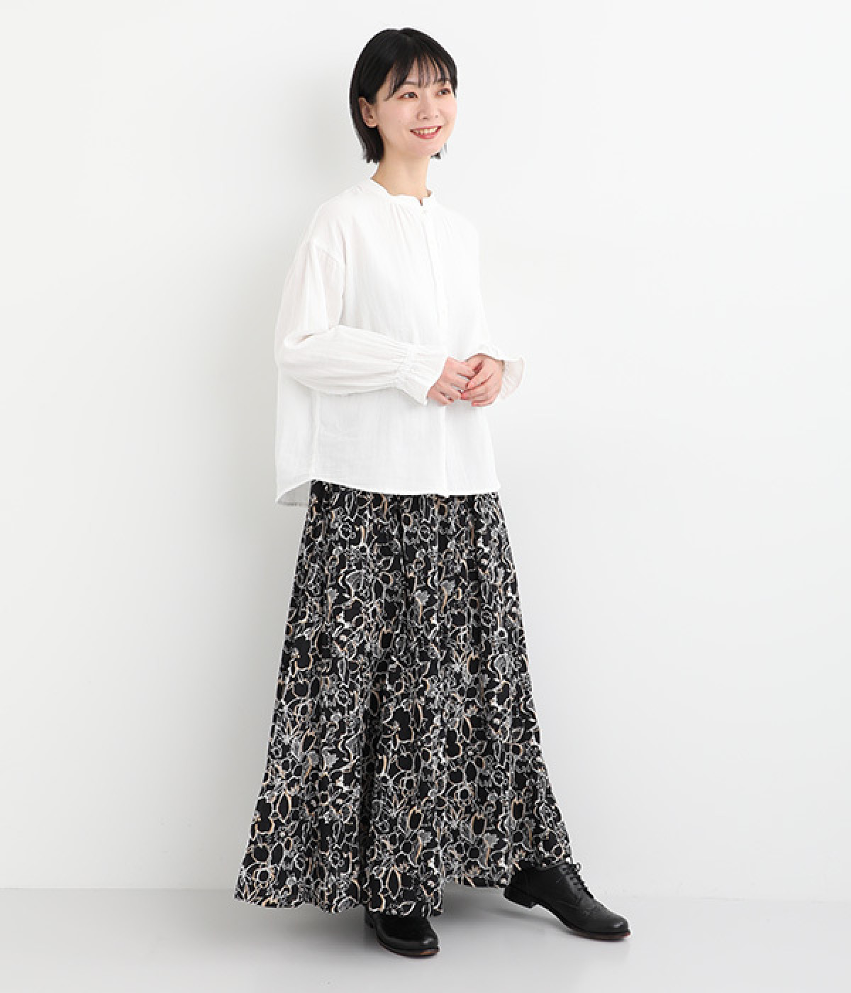 00s 花柄 ストレートスカート コットンポリ ホワイト itimi whyto ホワイト ドット ストレート スカート “dot straight