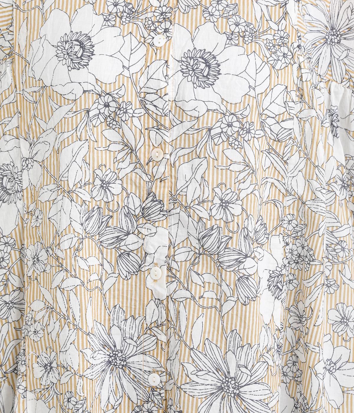 美品✨45R ボタニカル プリント ギャザー　ワンピース ストライプ　花柄 美品✨45R ボタニカル プリント ギャザー ワンピース ストライプ