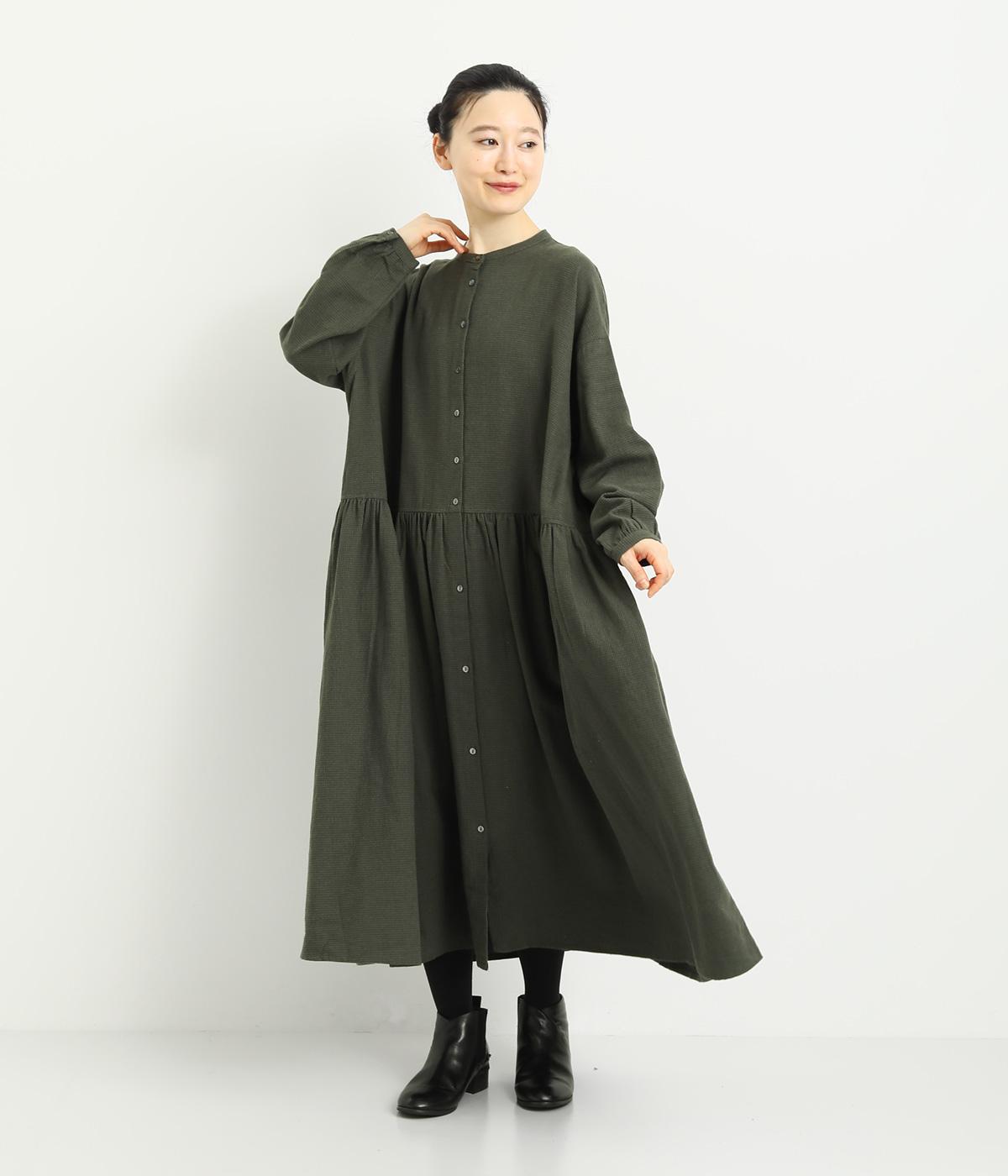 ツチエ×ナチュラン コラボ／tutie. 切り替えリネンワンピース カーキ コットンリネン 千鳥格子起毛ワンピース（TUTIE.）の商品詳細