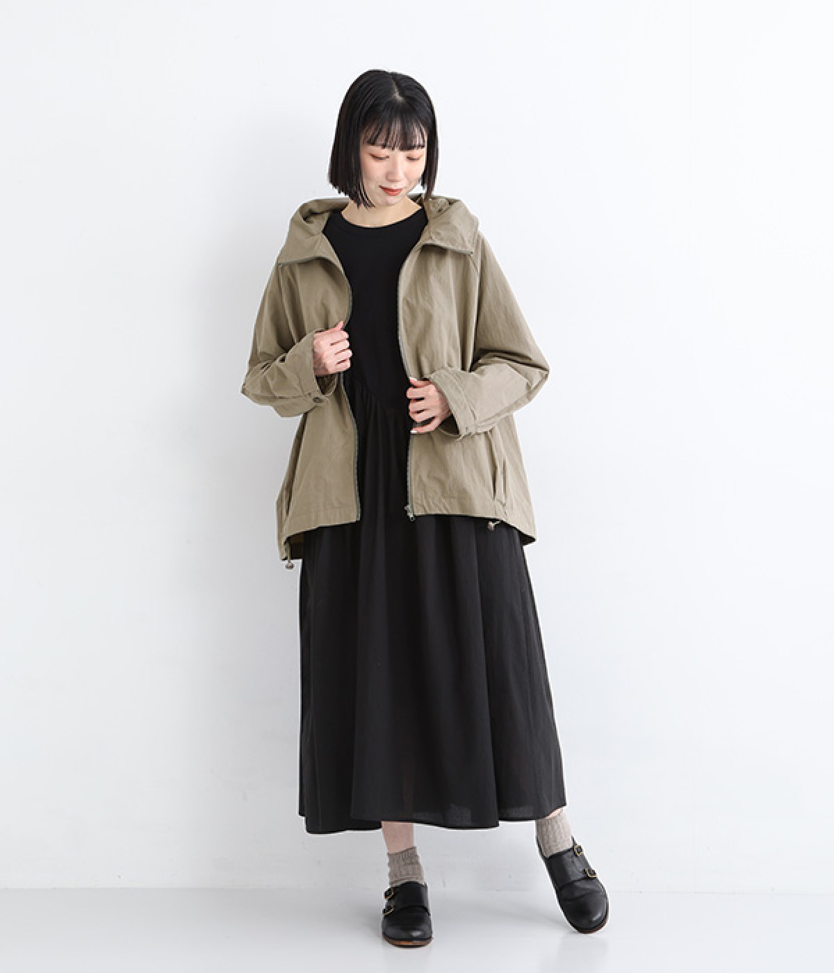 コライユ corail 綿ナイロンzipフードブルゾン ハーフコート ナチュラン コライユ corail 綿ナイロンzipフードブルゾン ハーフコート