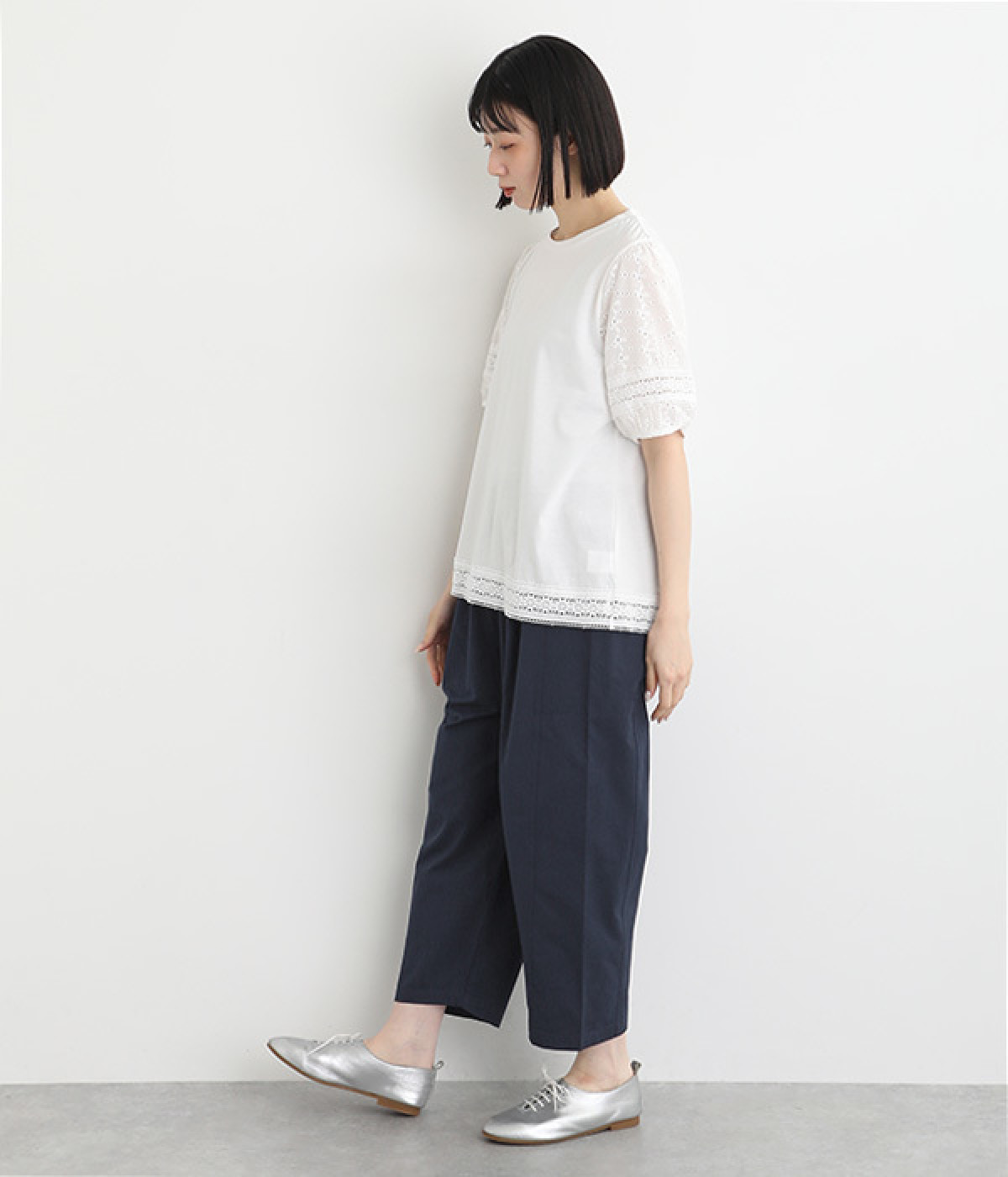袖裾レース切替半袖カットソー（koibitomisaki）の商品詳細