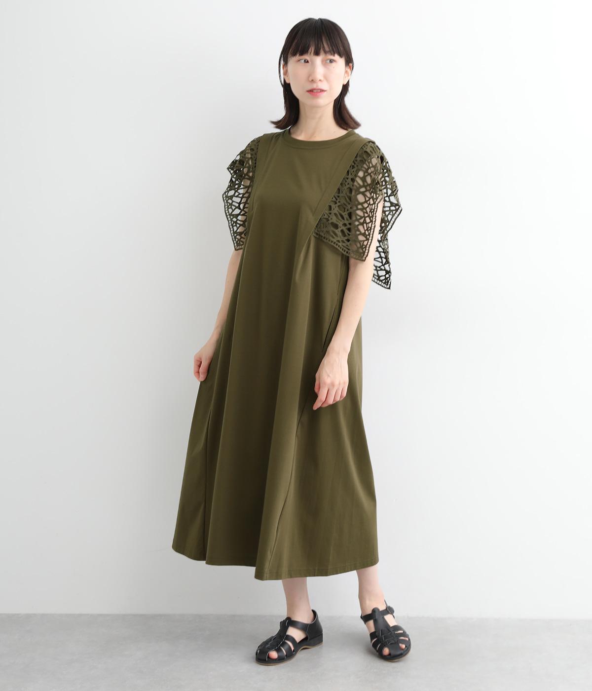 コットンスムース袖絡みレースドッキングワンピース（GIPSYBLUE