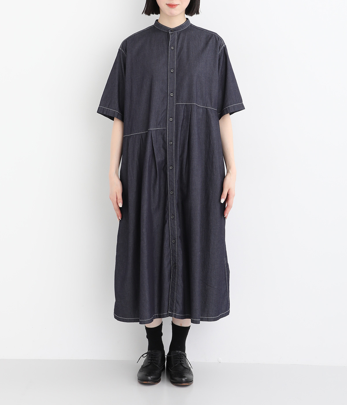 デニムアシンメトリータックワンピース（GRANDMA MAMA DAUGHTER）の
