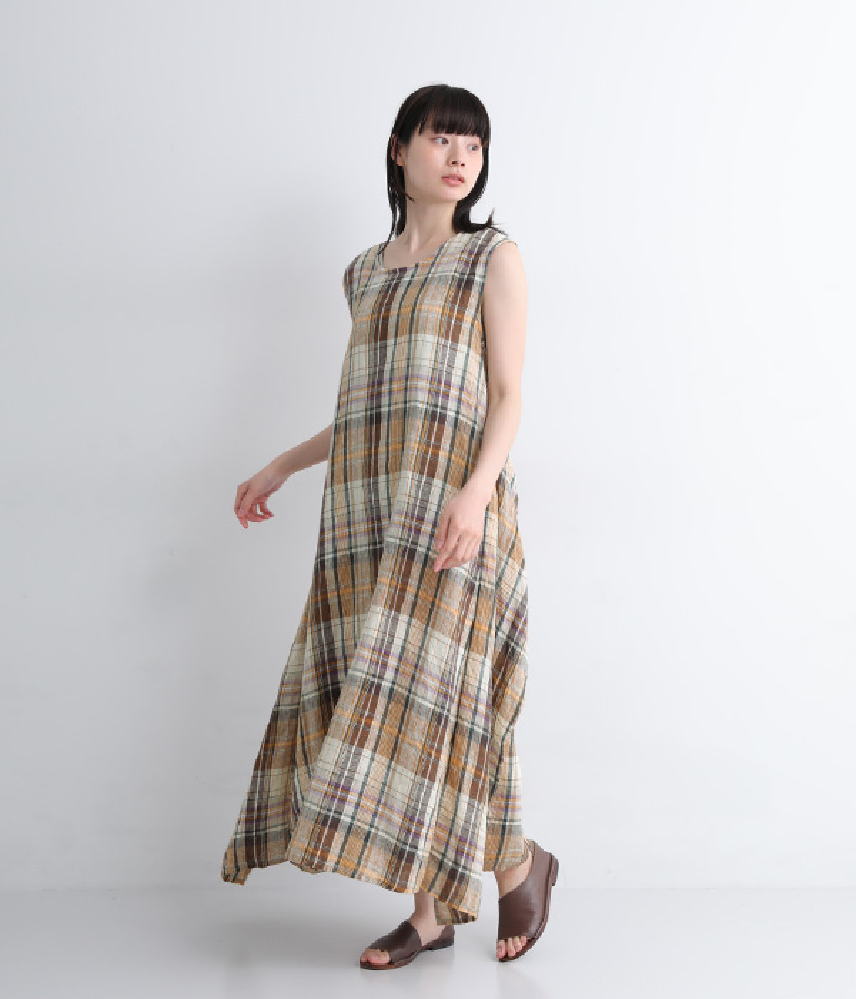 コットンリネンチェックドレス 70de9d73e5512fe764b2ac2df345d9