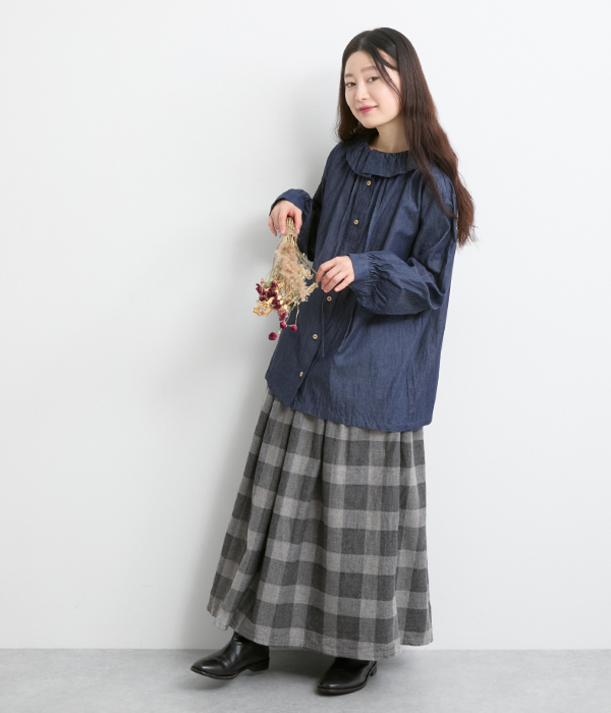 ichi Antiquites✮インディアブロックピンタックスカート iCHi Antiquites(イチアンティークス) インドブロックプリント