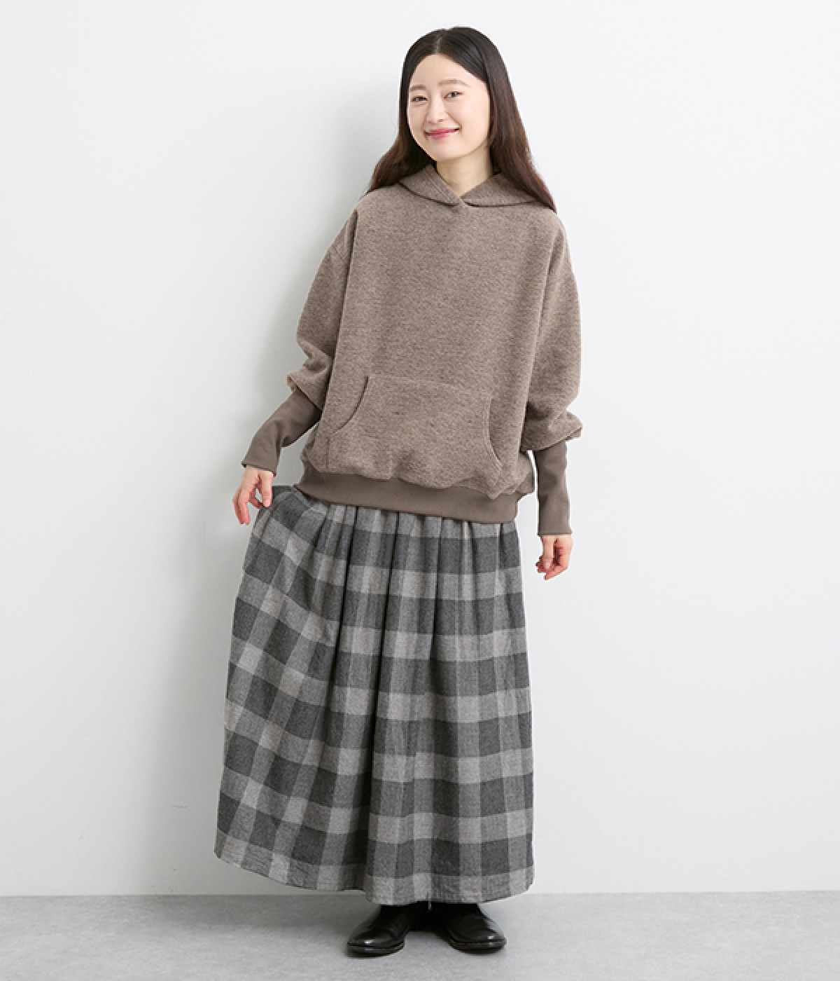 コットンヤクウールブロックチェックフランネルスカート（ICHI