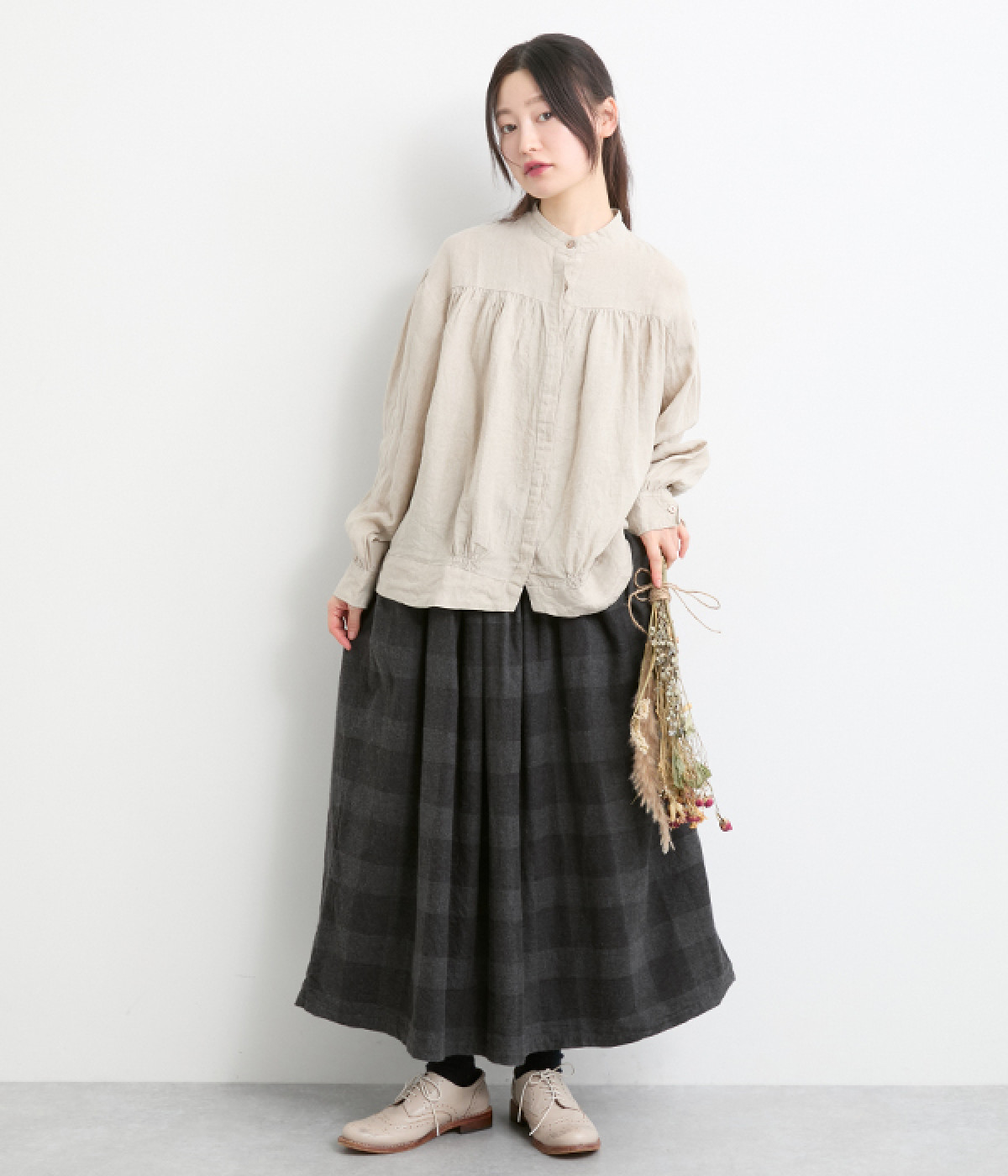 コットンヤクウールブロックチェックフランネルスカート（ICHI