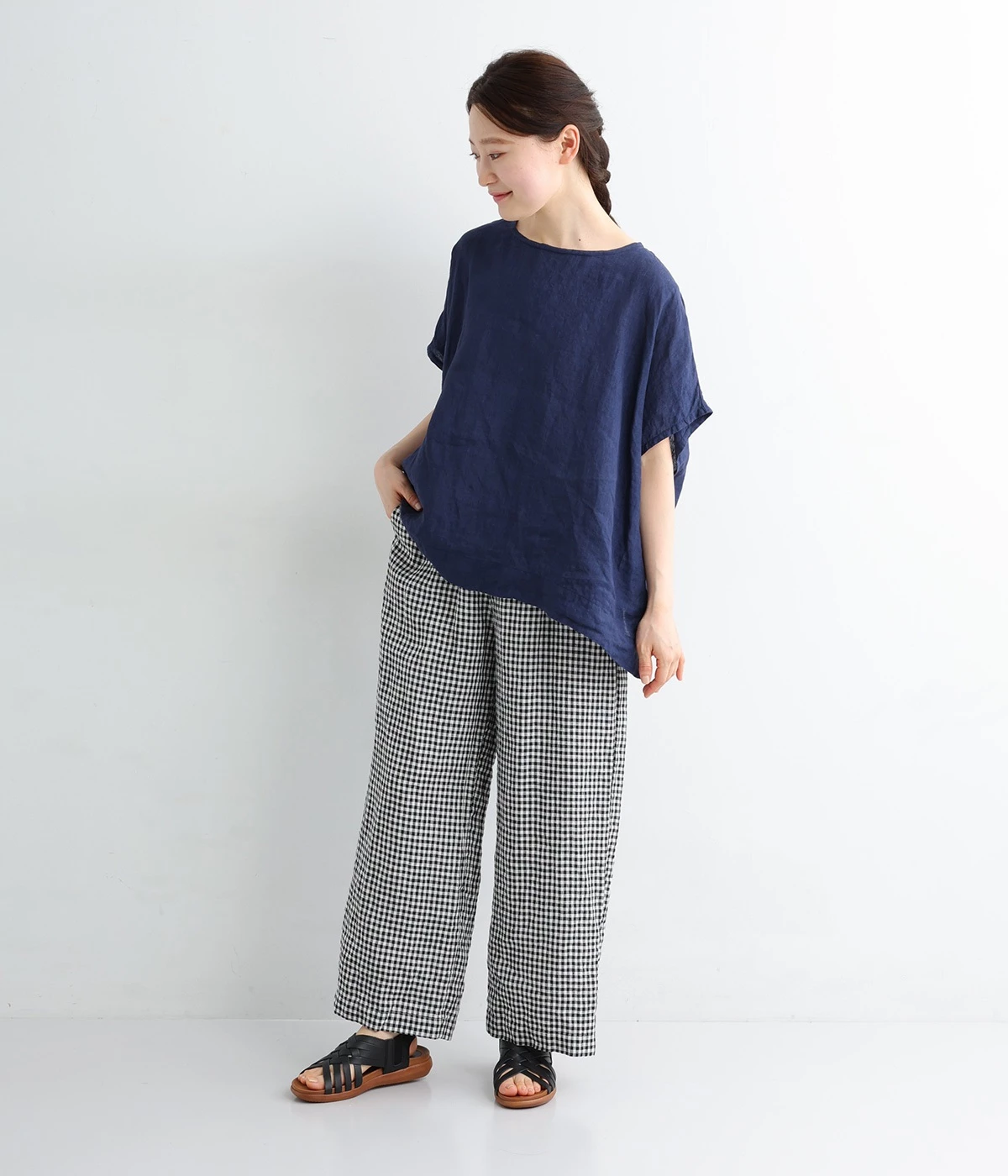 リネンギンガムチェックパンツ（ICHI Antiquites）の商品詳細