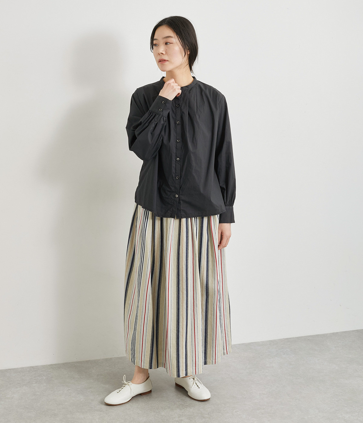 ICHI Antiquites ストライプ ロングスカート 美品 イチ アンティークス リネンストライプロングスカート 麻