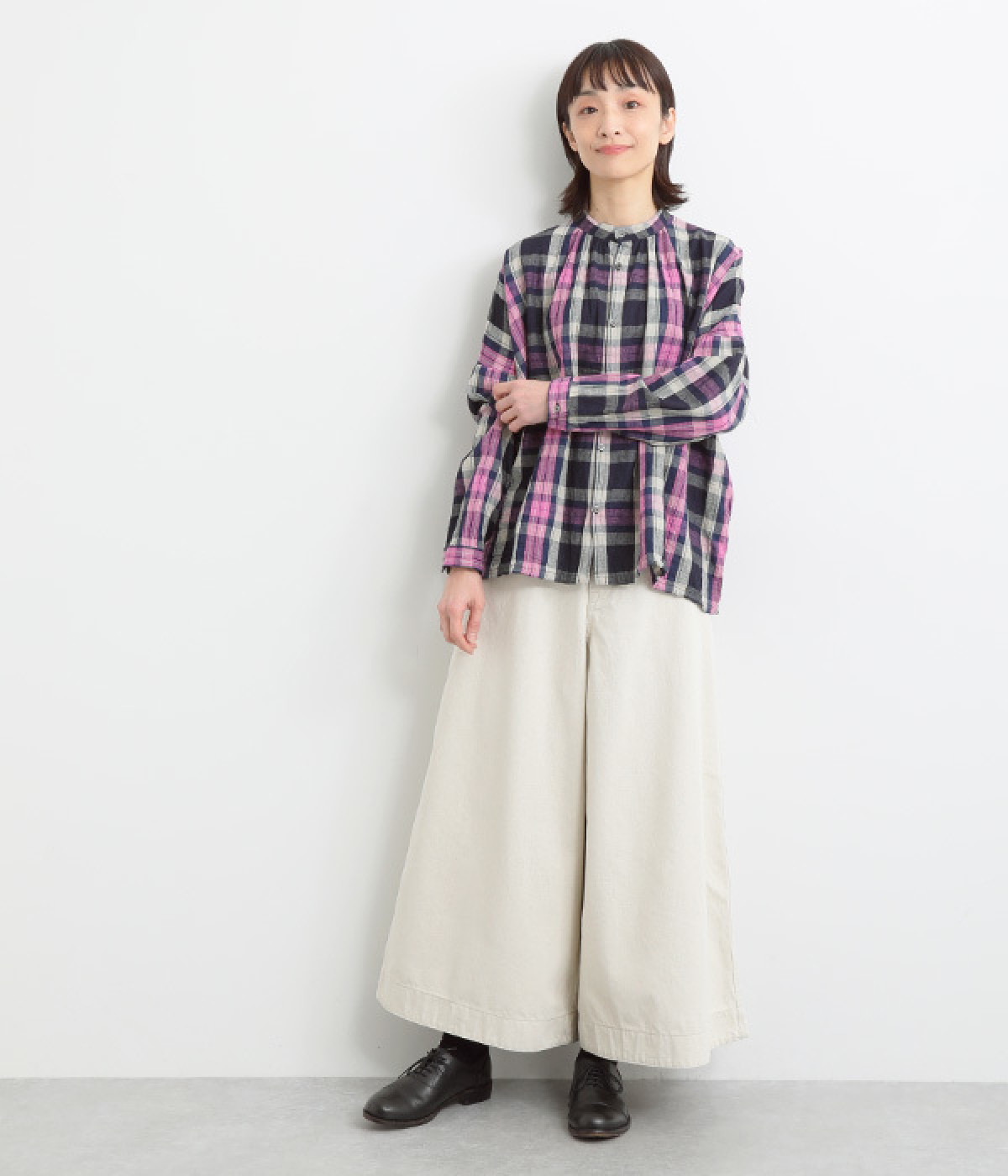 リネンコットンタータンチェックシャツ（ICHI Antiquites）の