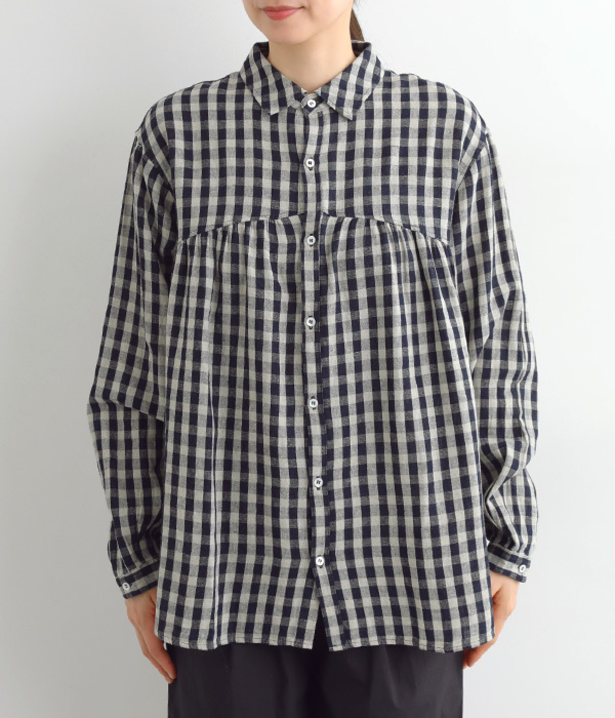 リネンコットンギンガムシャツ（ICHI Antiquites）の商品詳細