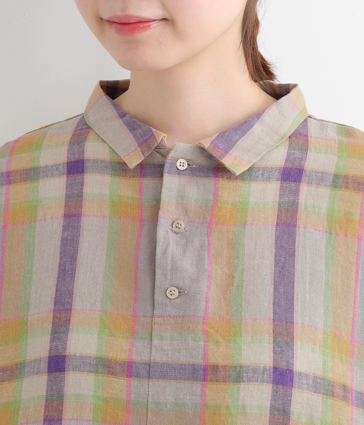 ichi Antiquites❣️リネンコットンチェックシャツ ブラウス コットンリネンチェックシャツ（ICHI Antiquites）の商品詳細