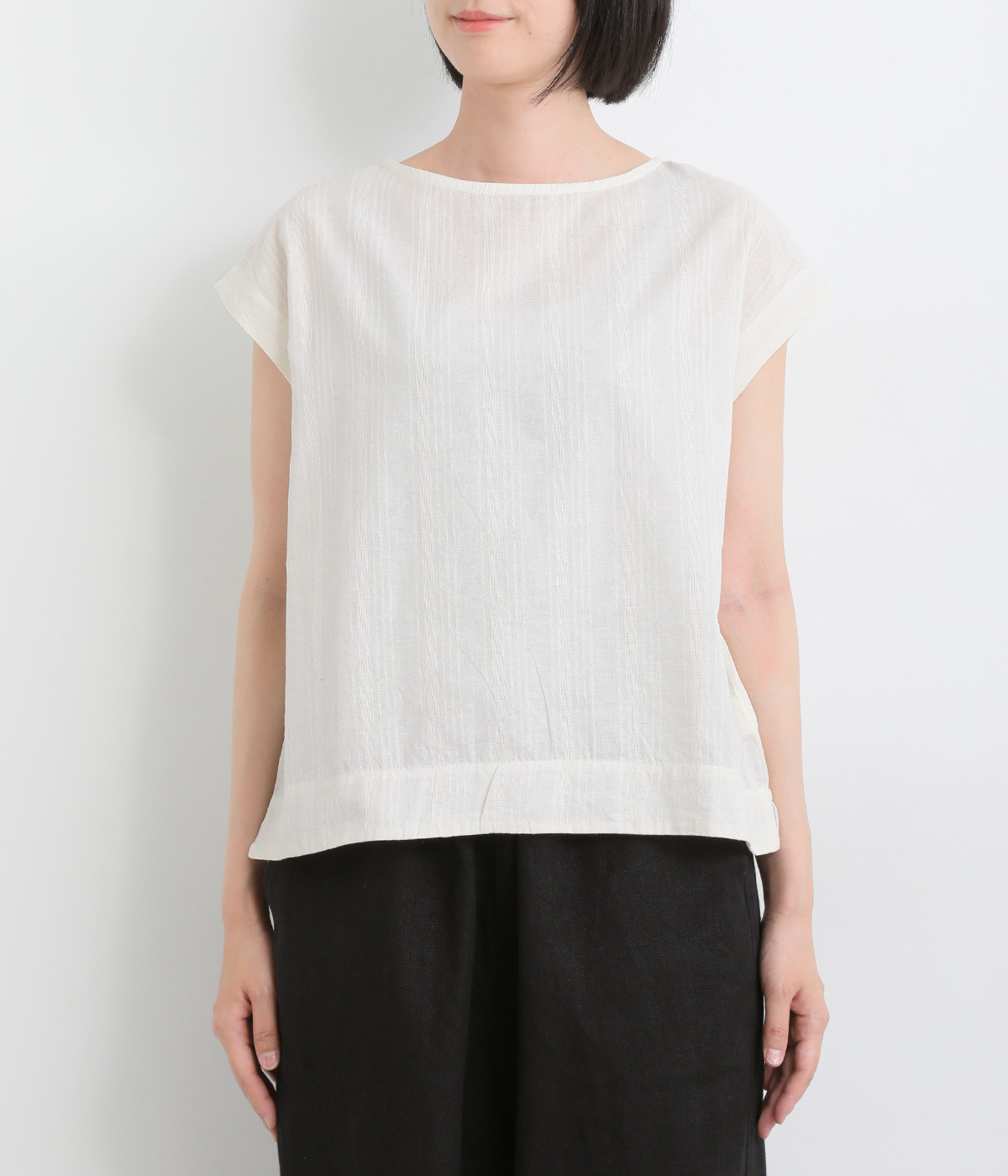 コットンリネンドビーストライププルオーバー（ICHI Antiquites