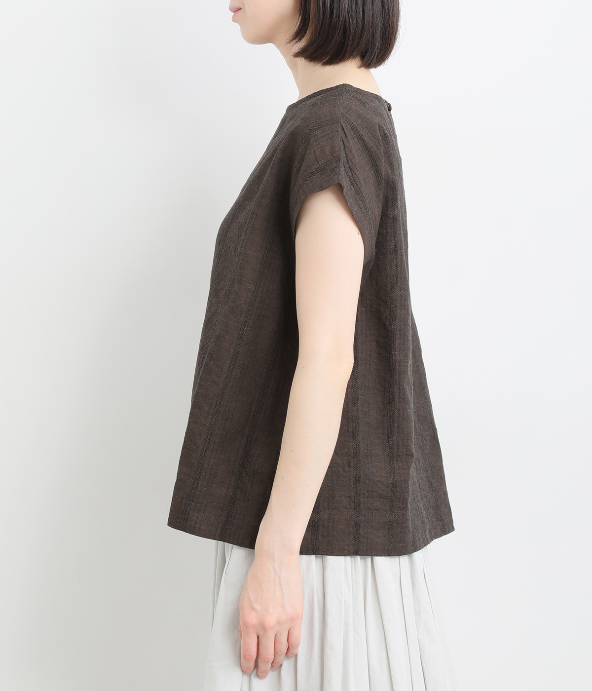 コットンリネンドビーストライププルオーバー（ICHI Antiquites