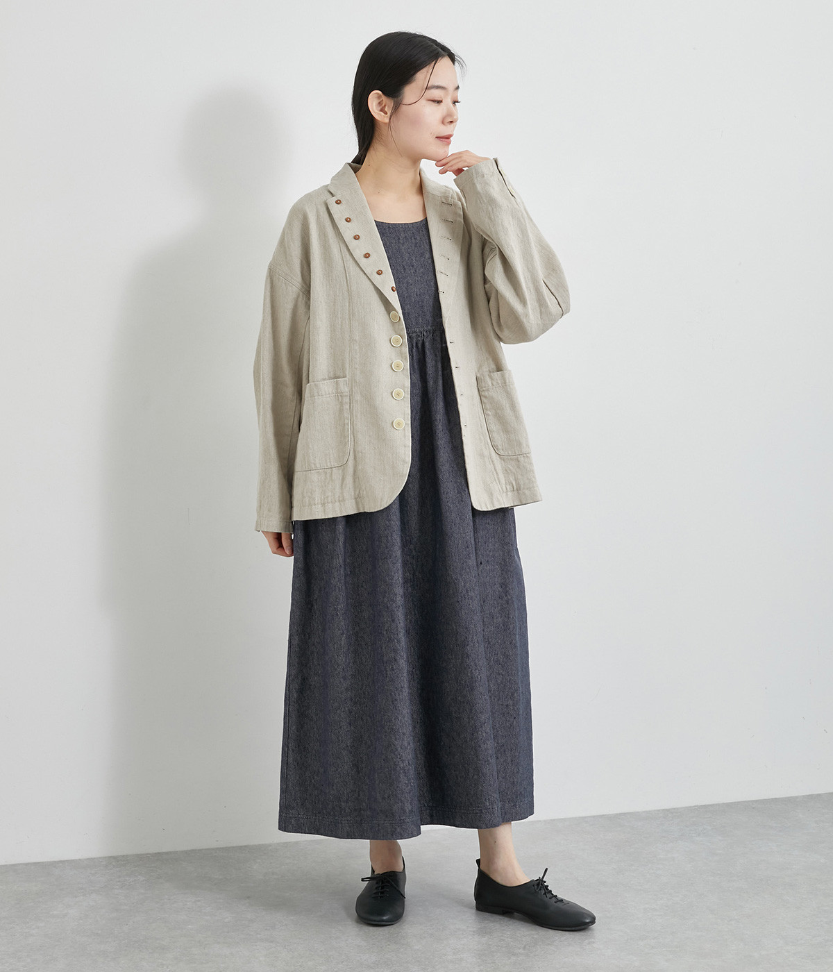 リネンコットンデニムワンピース（ICHI Antiquites）の商品詳細