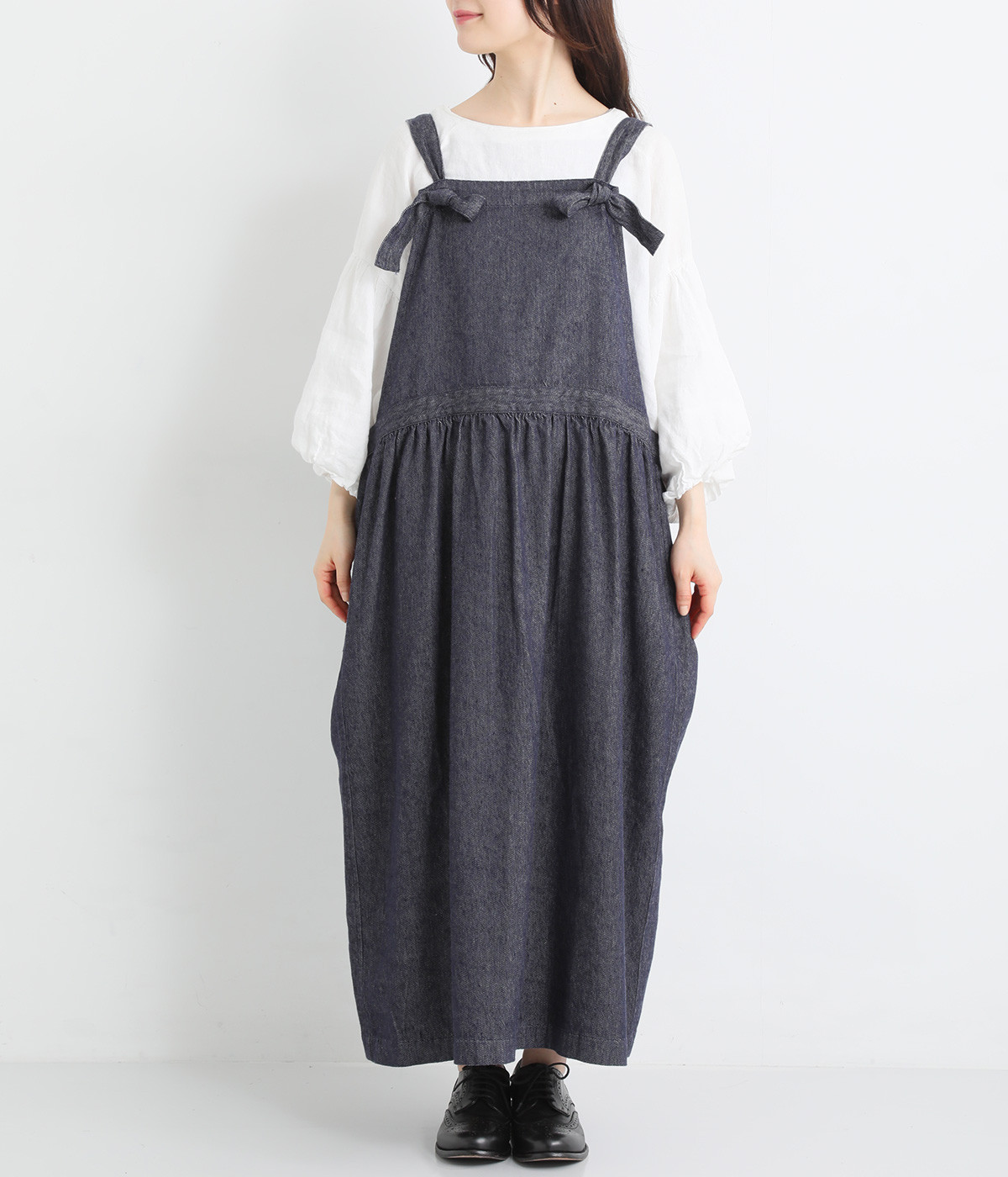 コットンリネンデニムコートワンピース erikaさんコラボ】リネンデニムコートワンピース
