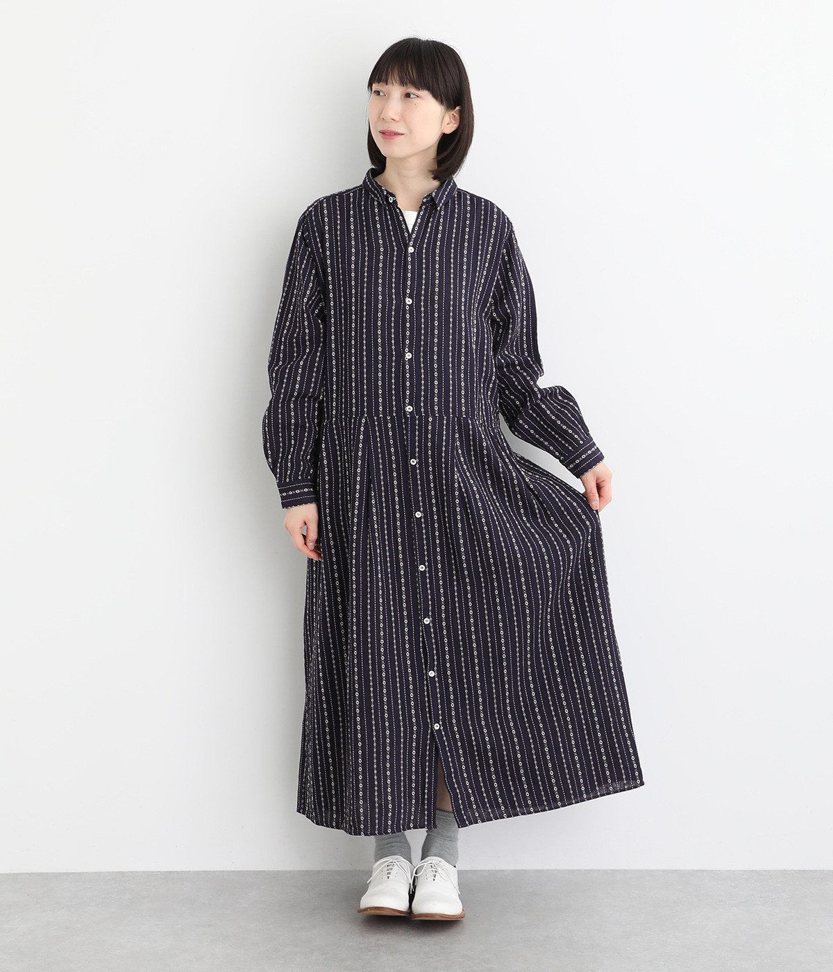 リネンコットンドビーストライプシャツワンピース（ICHI Antiquites