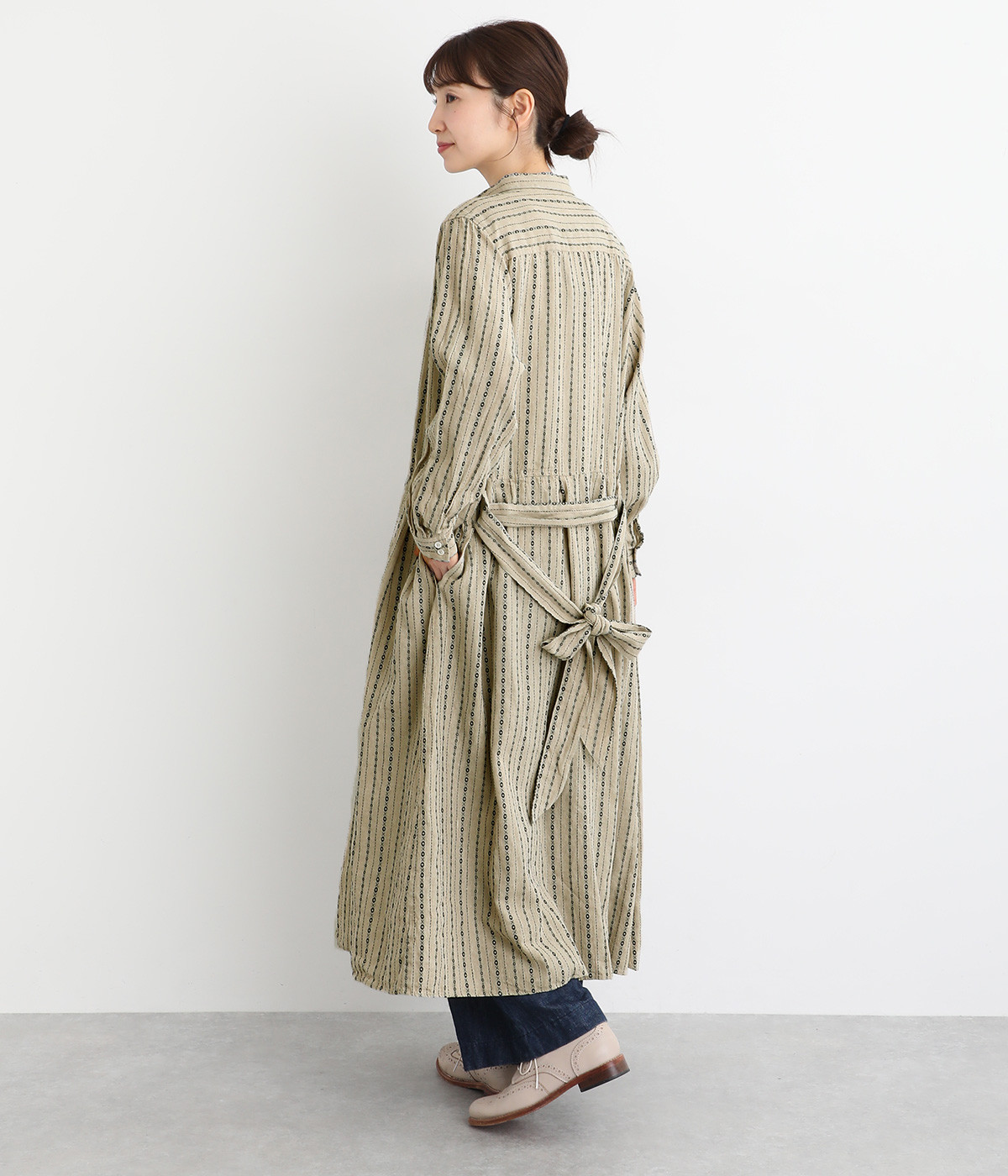 リネンコットンドビーストライプシャツワンピース（ICHI