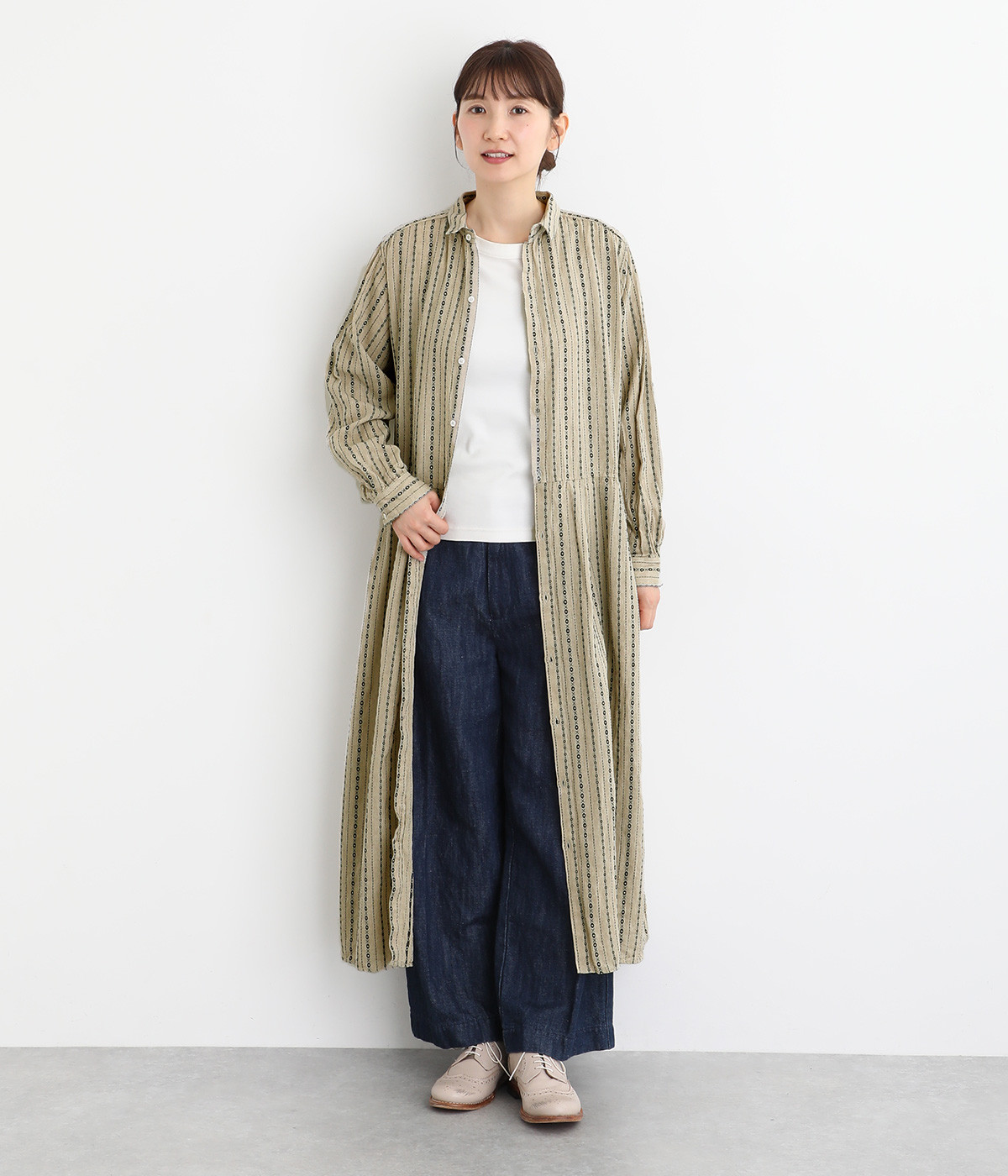 リネンコットンドビーストライプシャツワンピース（ICHI