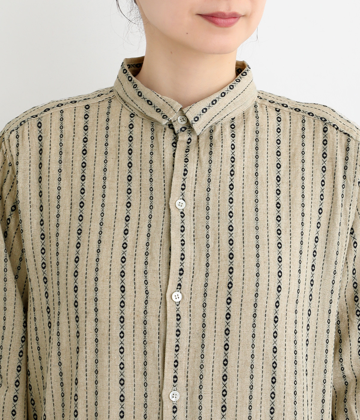 リネンコットンドビーストライプシャツワンピース（ICHI