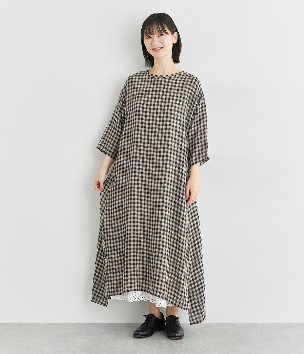 リネンギンガムチェックワンピース（ICHI Antiquites）の商品詳細
