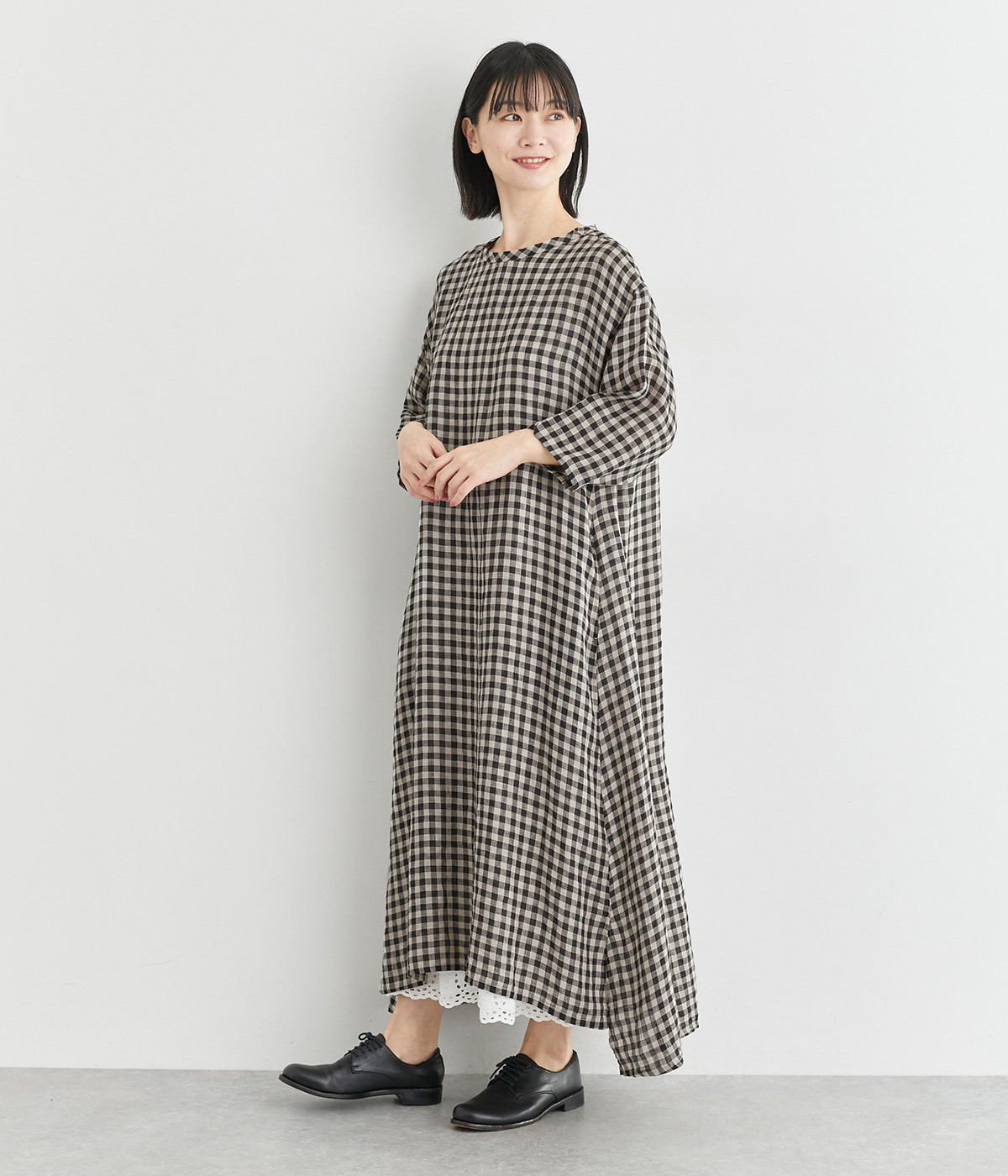 リネンギンガムチェックワンピース（ICHI Antiquites）の商品詳細