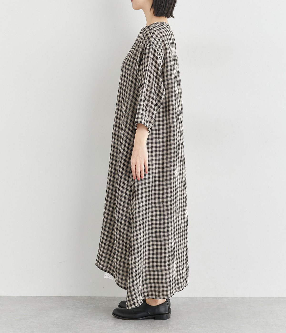 新品未使用　コットンリネン箔ギンガムチェック ワンピース Mサイズ リネンギンガムチェックワンピース（ICHI Antiquites）の商品詳細