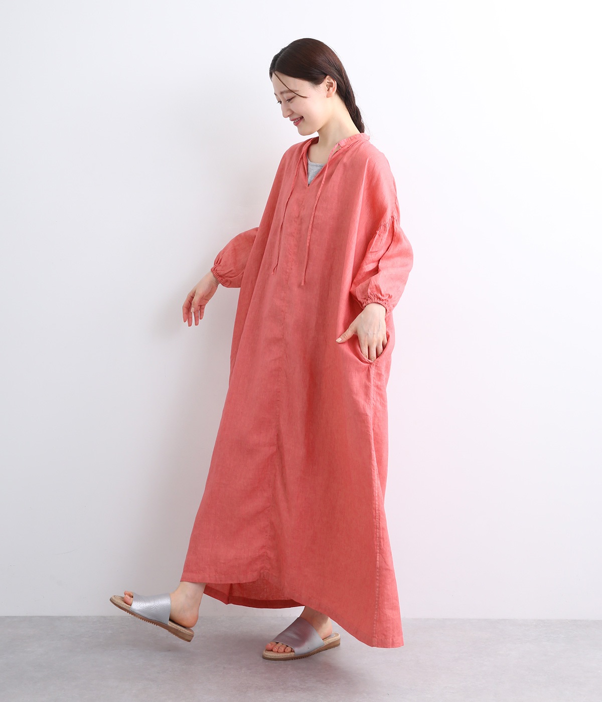 リネンナチュラル手染めワンピース（ICHI Antiquites）の商品詳細
