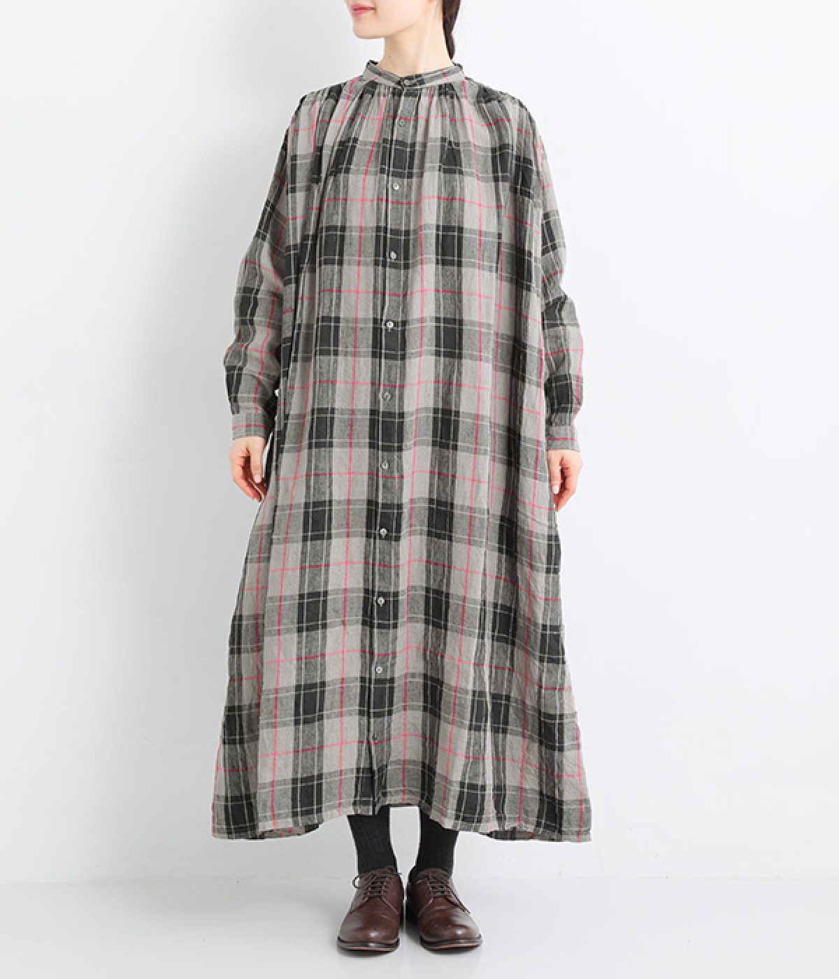 アーツアンドサイエンス】グレンチェック柄のクラシカルリネンドレス