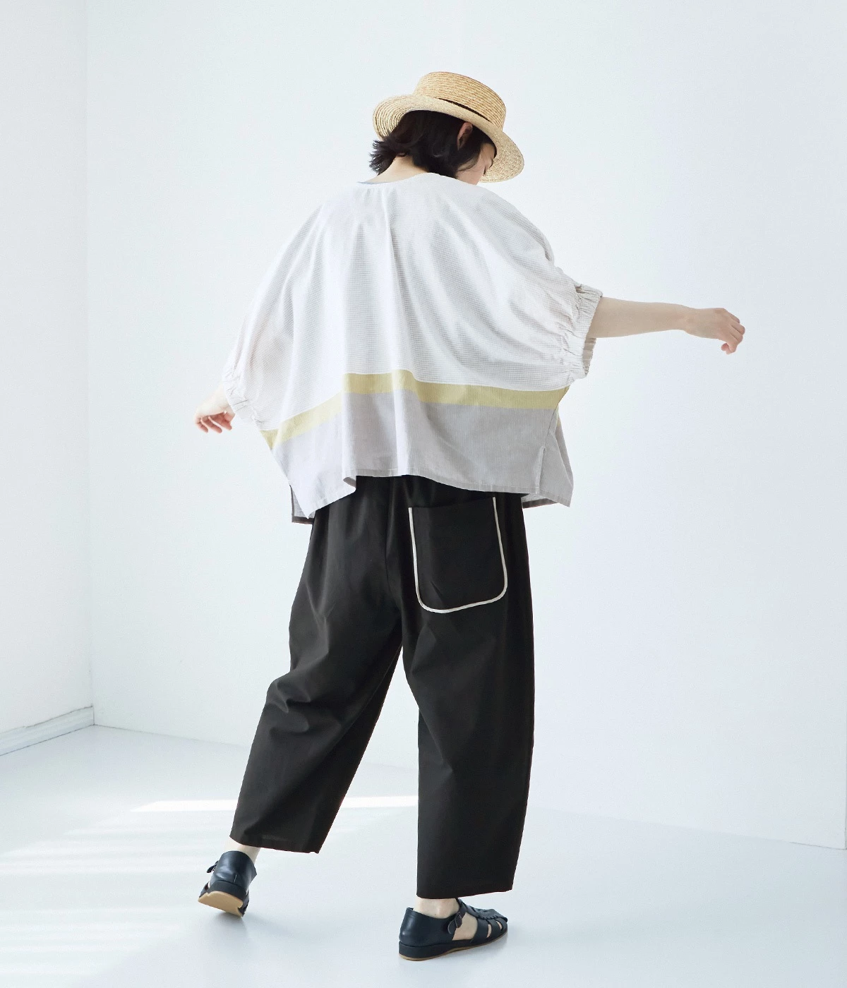 ゆ　コクーンスリーブジャケット　　ピンタックフレアパンツ SUPER HAKKA パンツ コットンナイロンストレッチコクーンパンツ