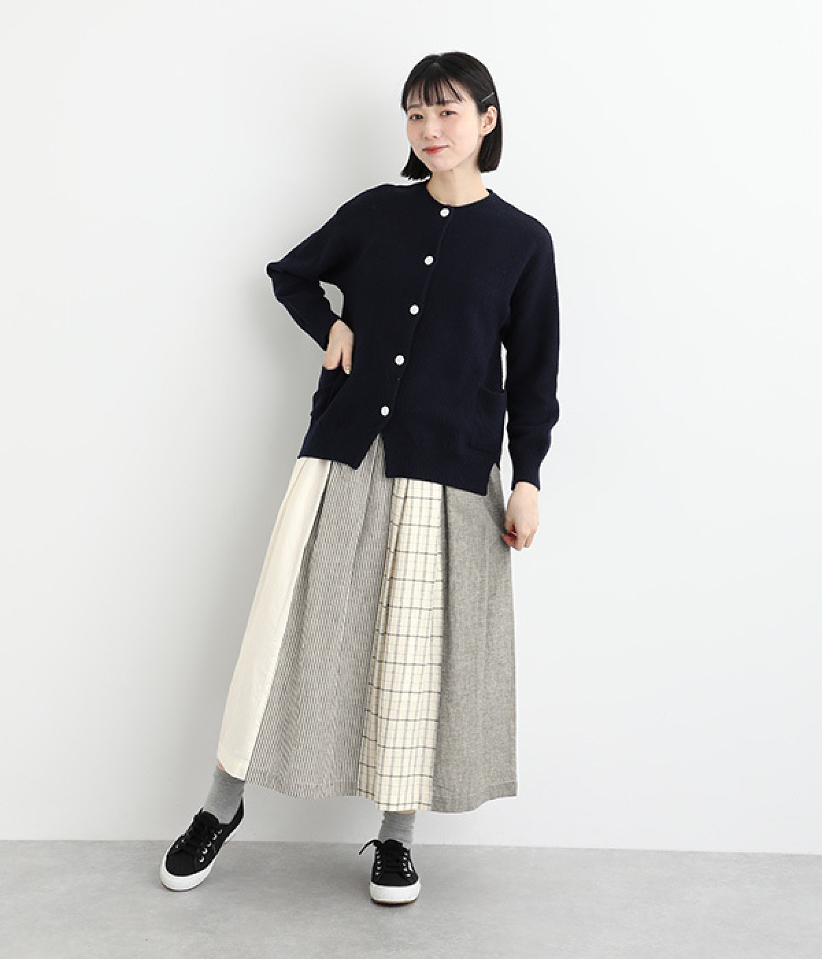 リネンパッチワークスカート コットンリネンパッチワークフレアスカート（blue willow）の