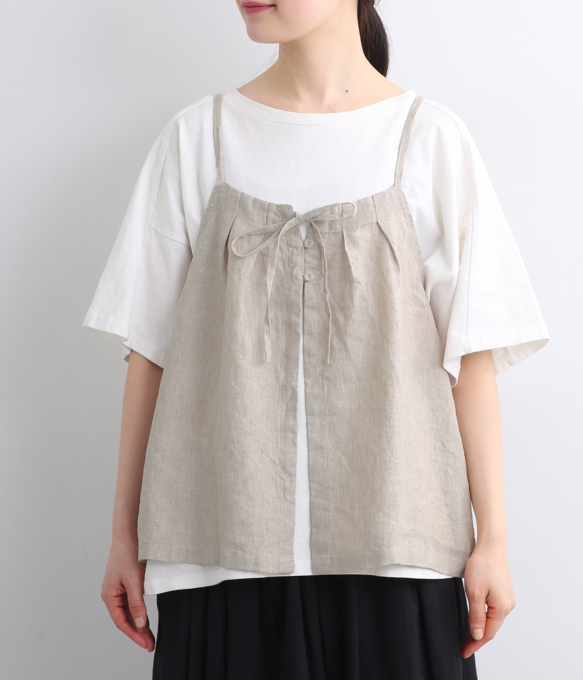 リネン平織り無地2wayキャミブラウス（blue willow）の商品詳細