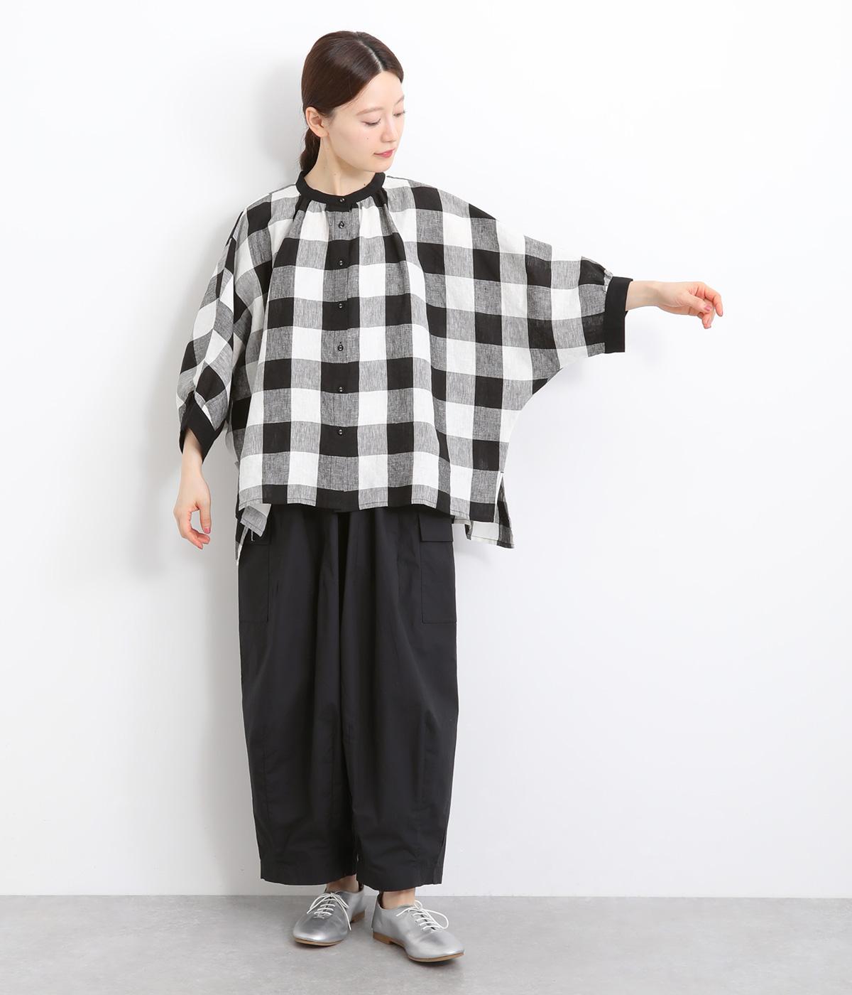 リネンブロックチェックドルマンブラウス（blue willow）の商品詳細