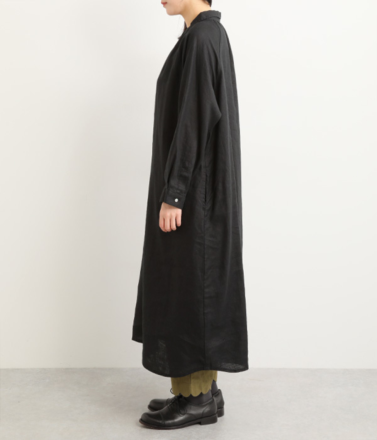 マダムミッシェル　FLW リネンヘリンボーン ワンピース ボウタイプリーツジョーゼットワンピース/洗える(ワンピース