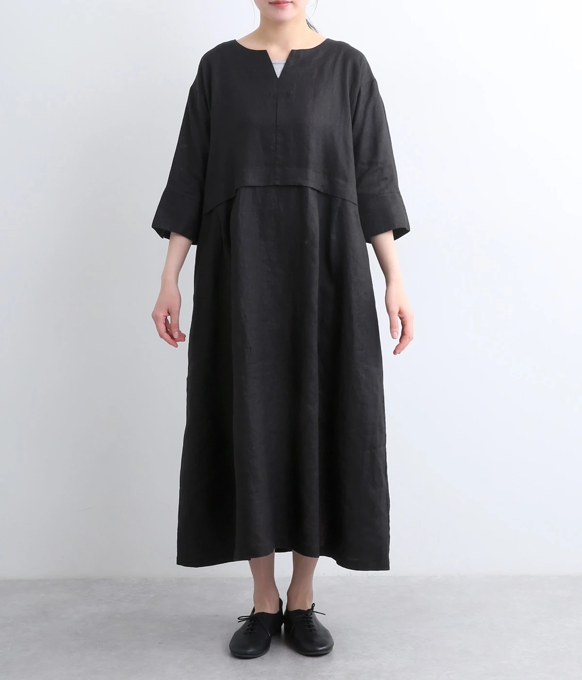 14番手リネン Vネックあきワンピース（08Mab）の商品詳細