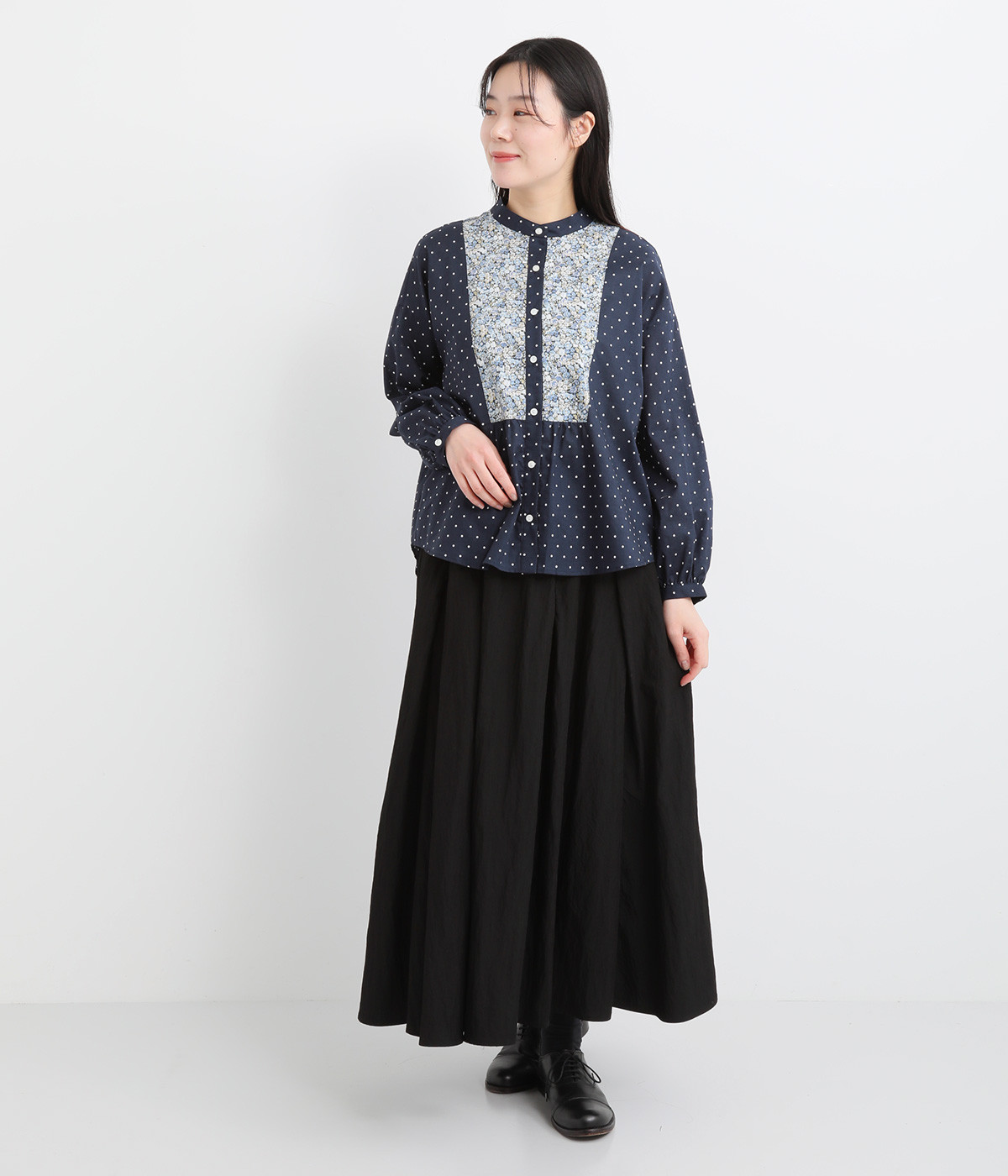 LIBERTY×ドット前後ヨーク切替バンドカラーブラウス(sosotto LIBERTY×ドット前後ヨーク切替バンドカラーブラウス(sosotto