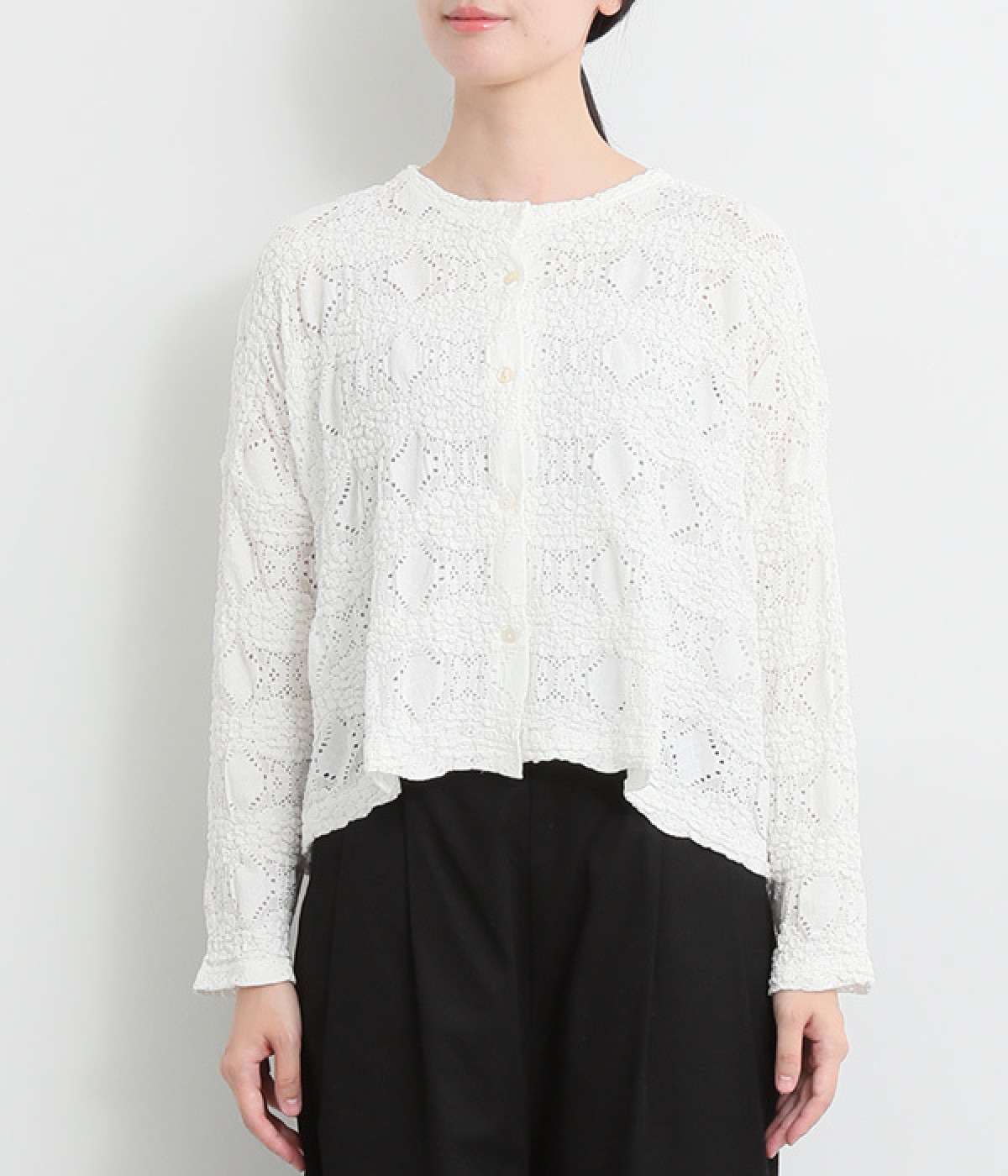 シアーパターンニッティングショートカーディガン（mizuiro ind