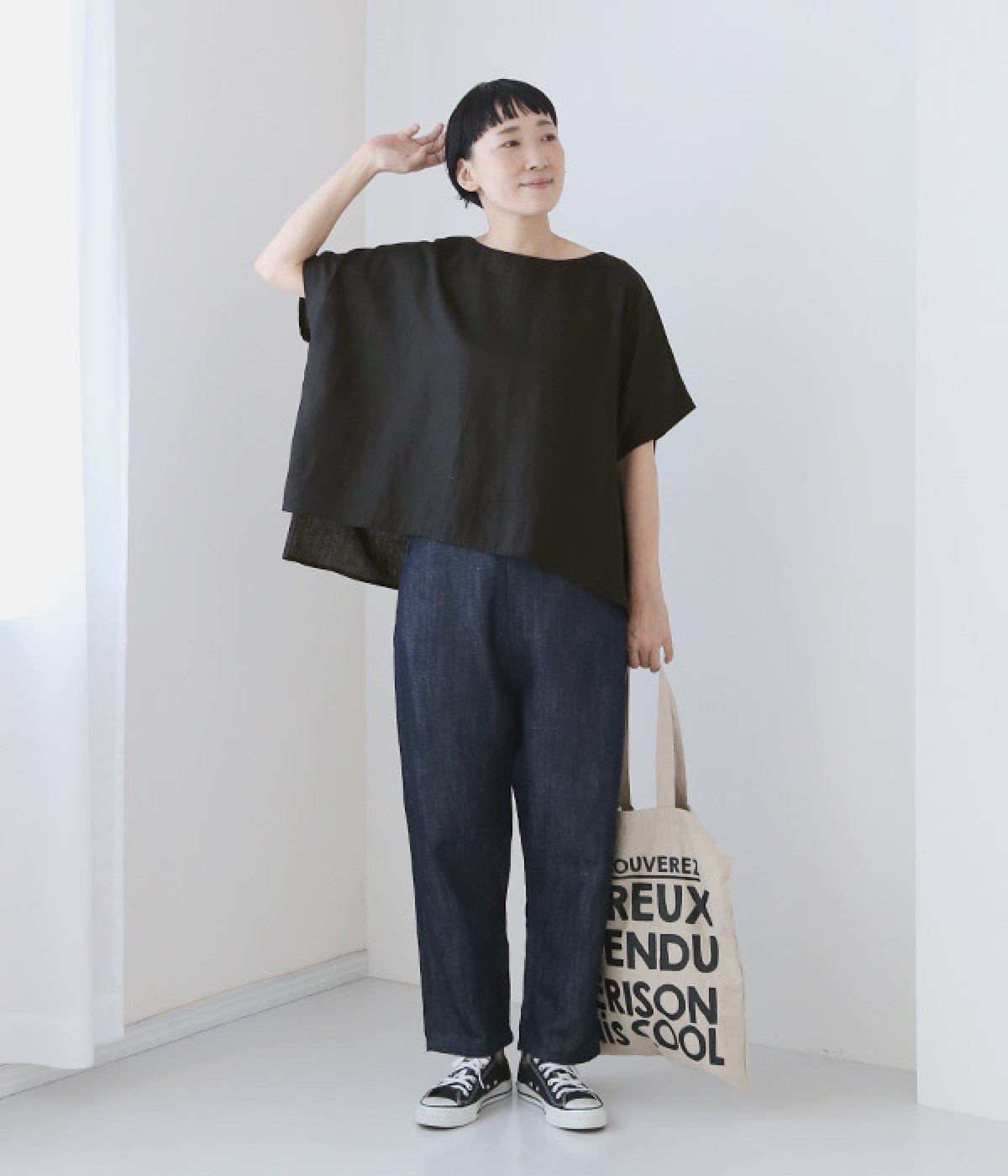 美品✨24SS Plantation リネンキャンバス ノーカラーブラウス 黒 Cielリネンノーカラーブラウス（nop de nod）の商品詳細
