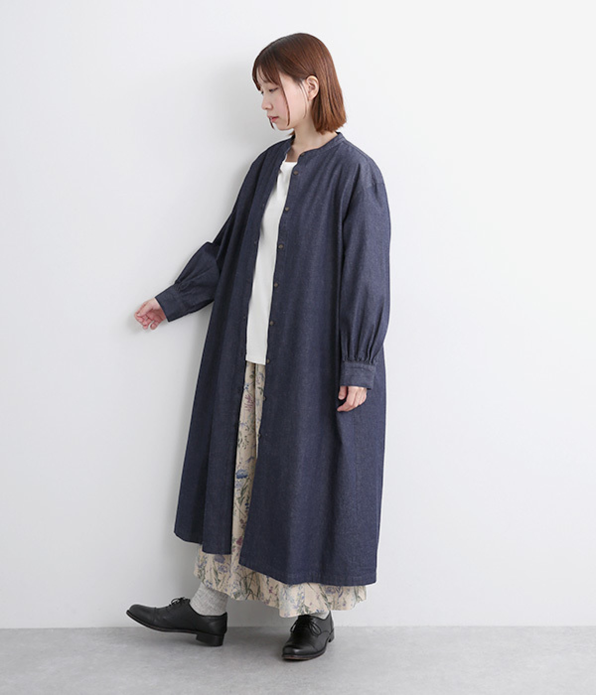 コットンピンタックのジャケット 秋に最適 コットンカットソーお洒落ピンタックのゆったりジャケット 濃紺