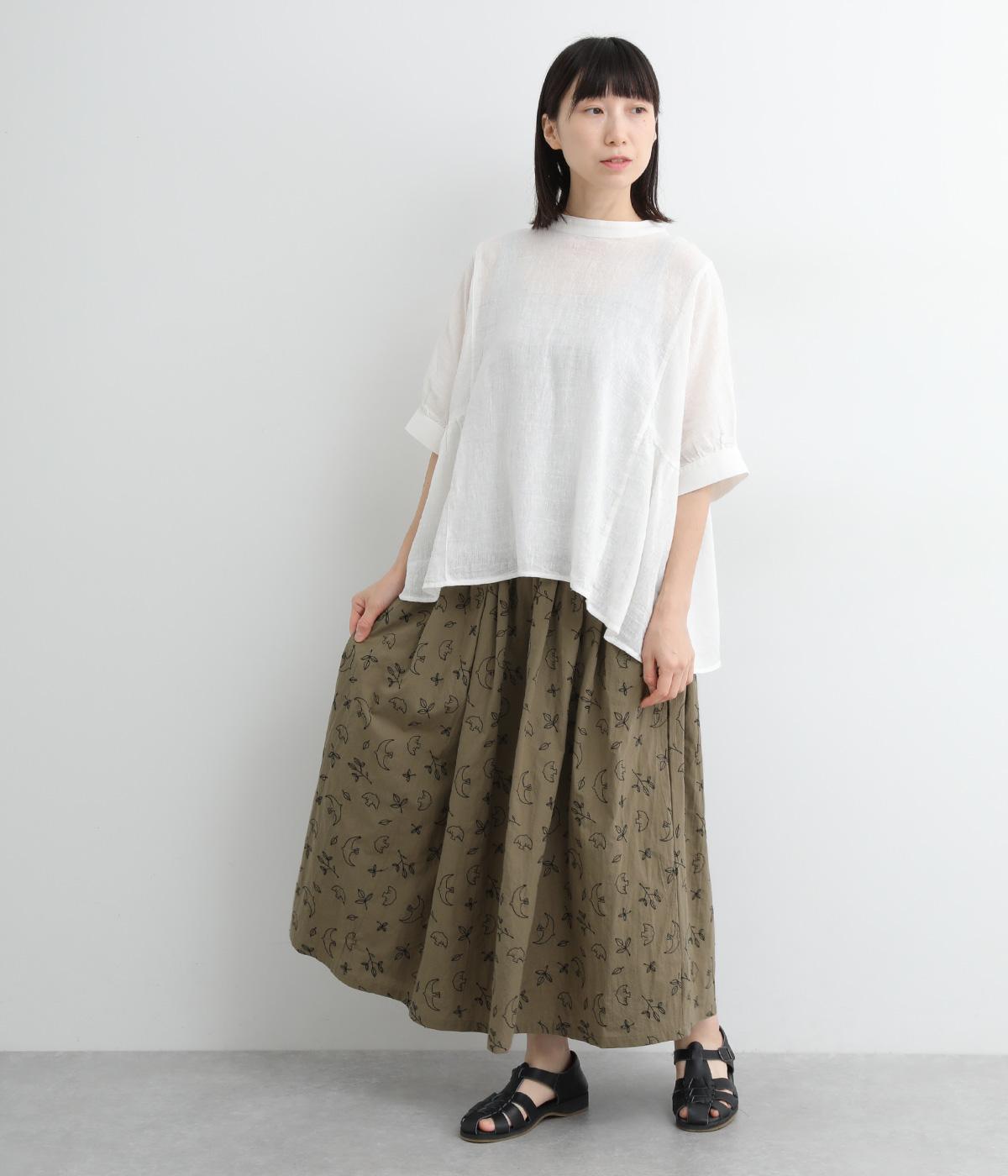 カーキ色の刺繍スカート 先染めコットン 9分丈総柄刺繍スカート（cloudnine）の商品詳細