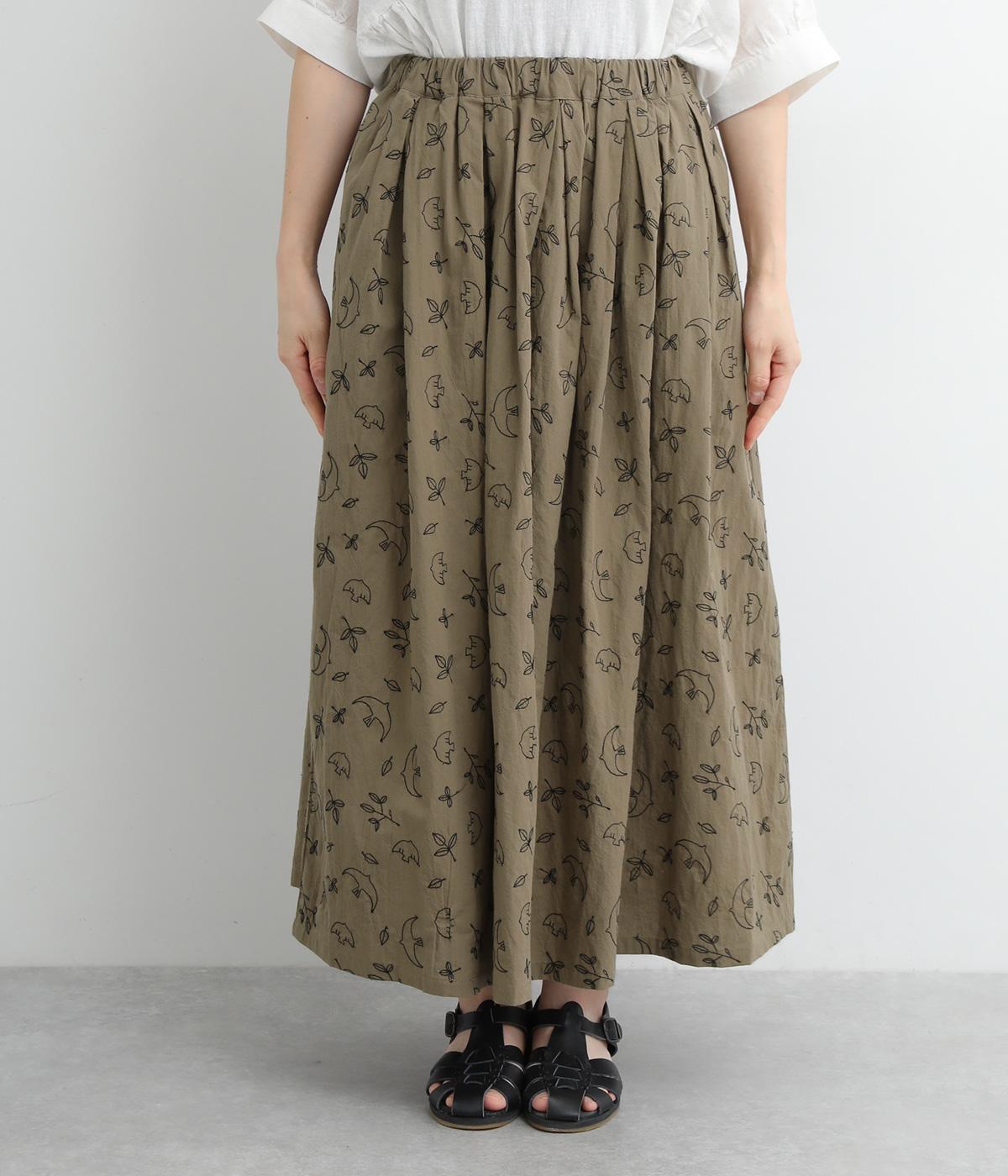 先染めコットン 9分丈総柄刺繍スカート（cloudnine）の商品詳細