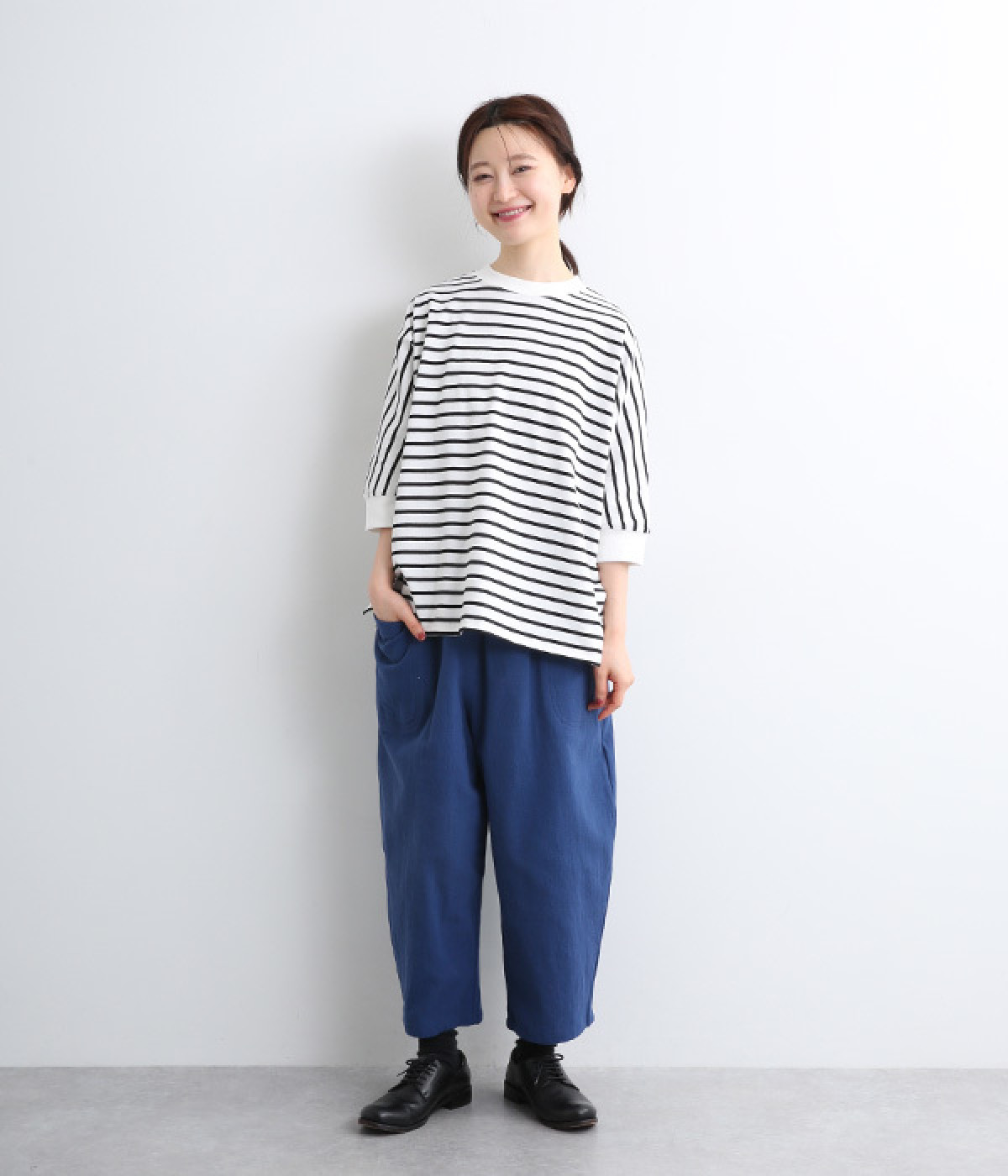 【sea NY】パルマフローラルボーダープリントップ ■関税込■ ボーダー切替バルーン袖ボトルネックカットソー（koibitomisaki