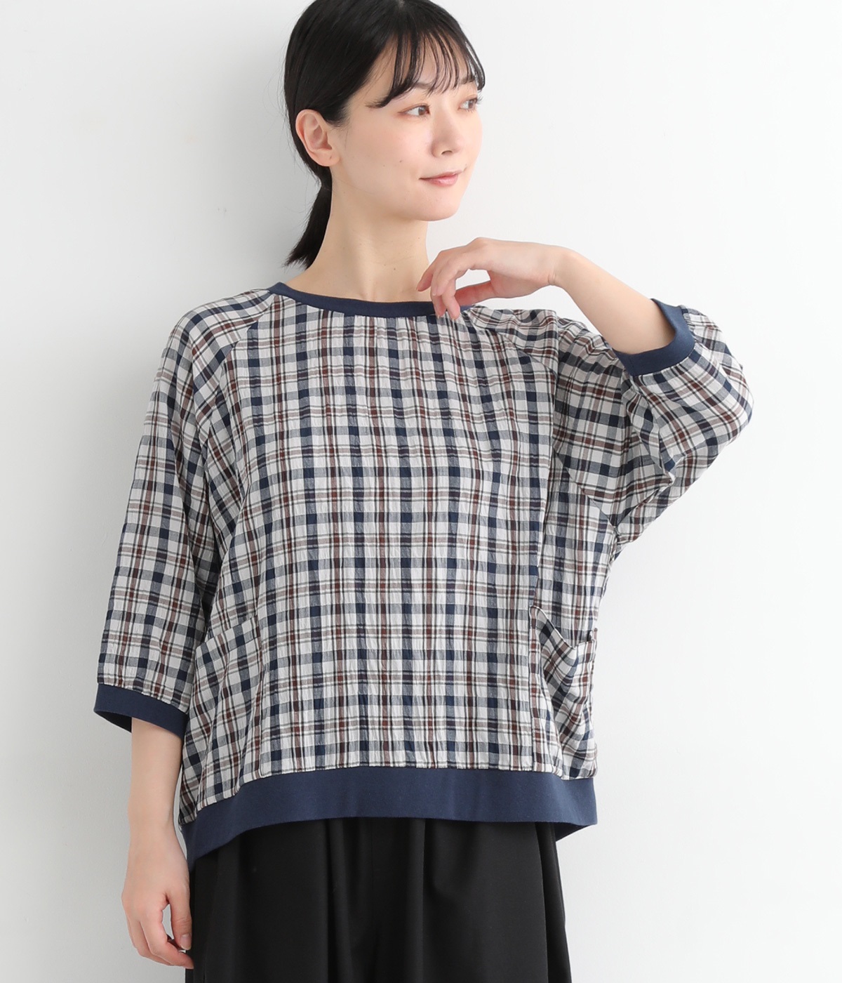 MHL 長袖チェック柄ノーカラーコットンブラウス　サイズⅡ 楽天市場】＊【10%OFFクーポン対象商品】【nous rendent heureux