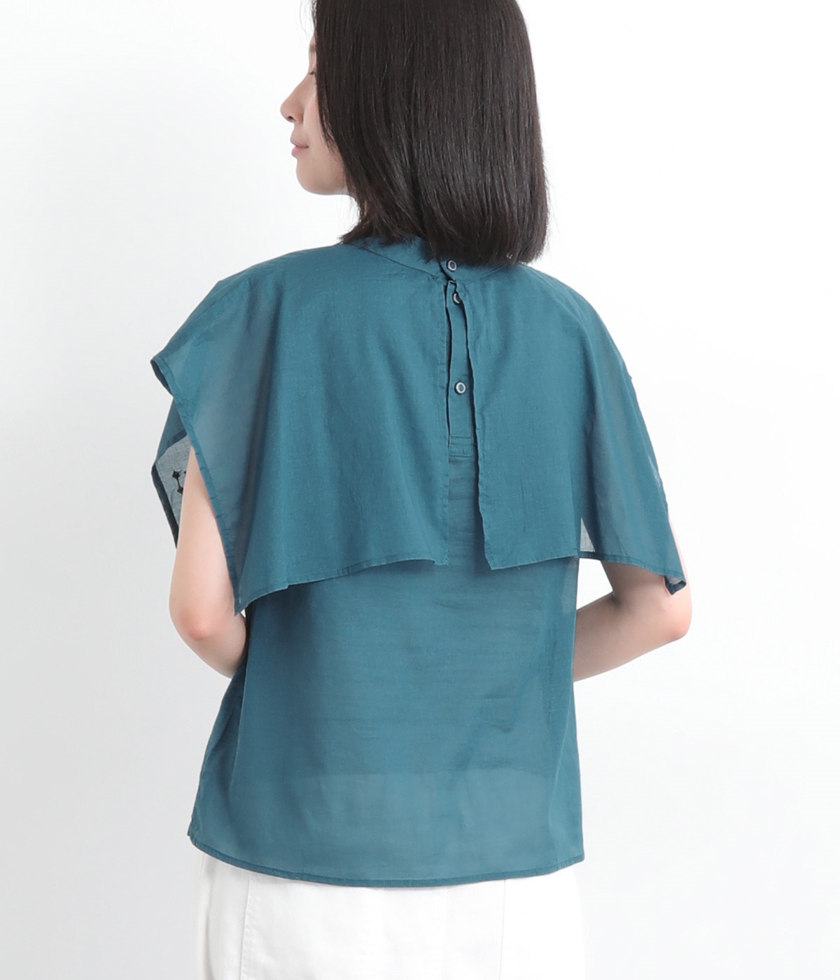 ヤンマ産業 Vネックブラウス半袖 ヤンマ産業オリーブ Vネック リネン